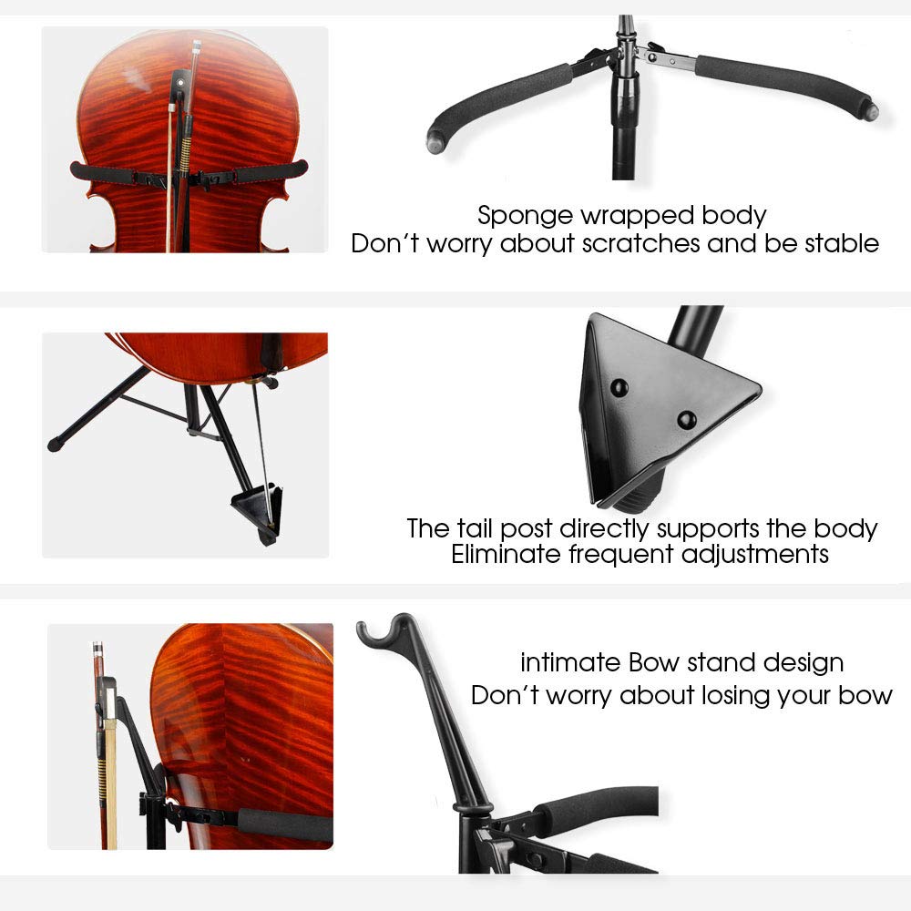 Adjustable Foldable Cello Stand with Bow Hook A3673