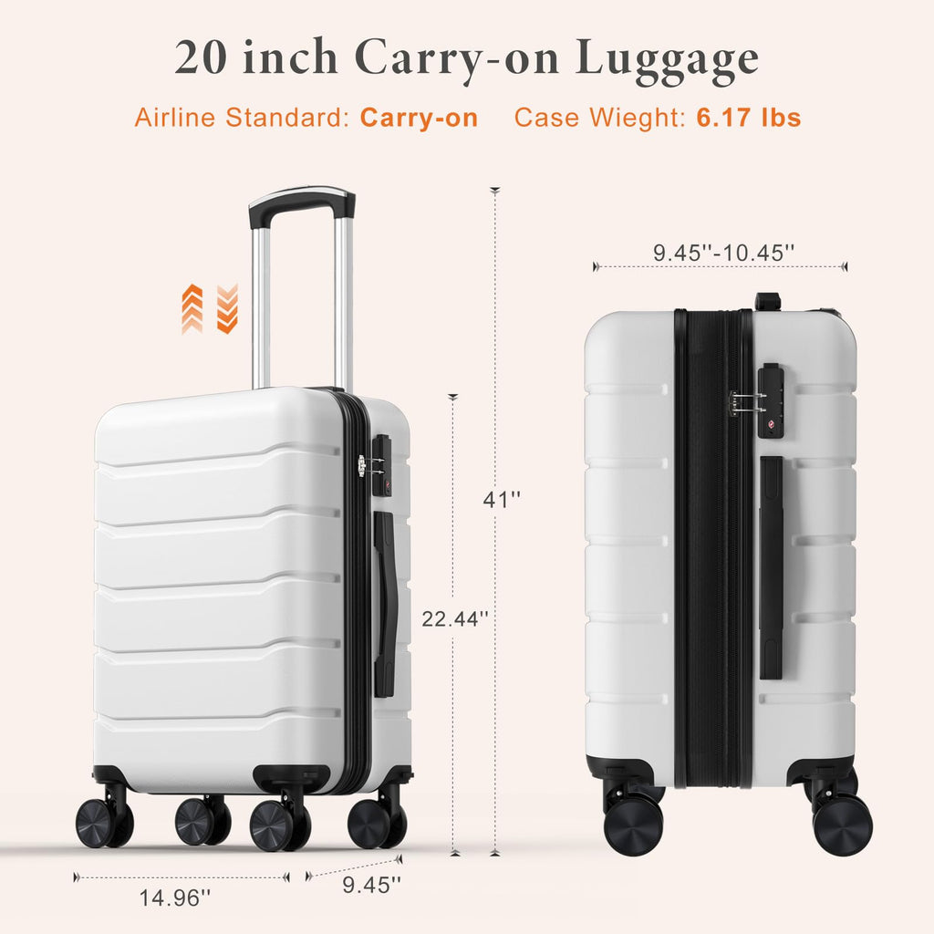 20 Inch White Hard Shell Carry on Luggage K772