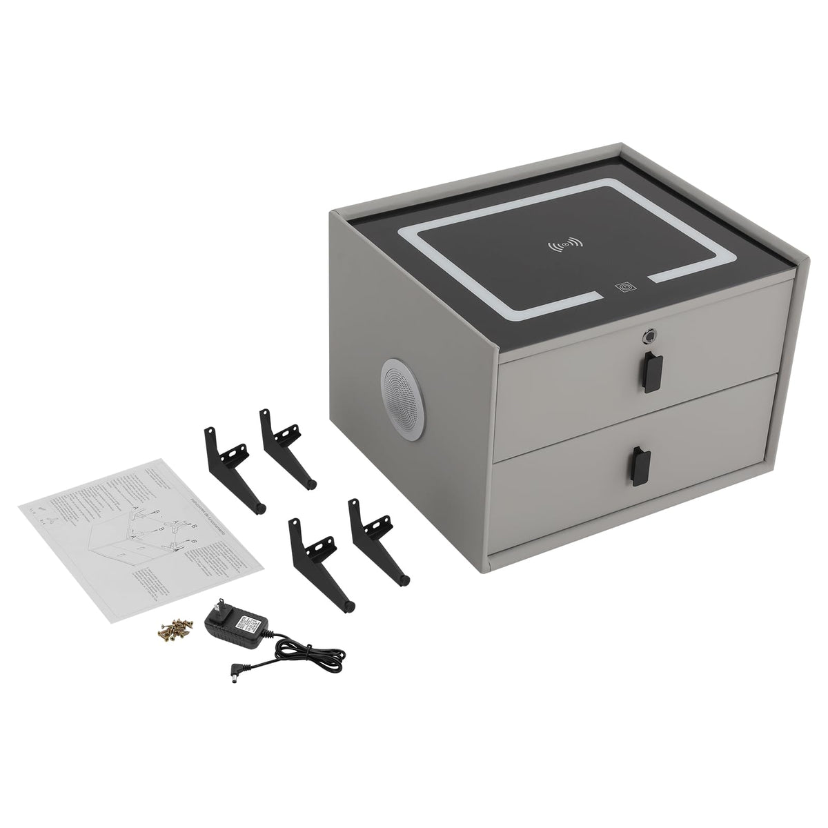 Light Grey Smart Nightstand with Wireless Charging Y6753