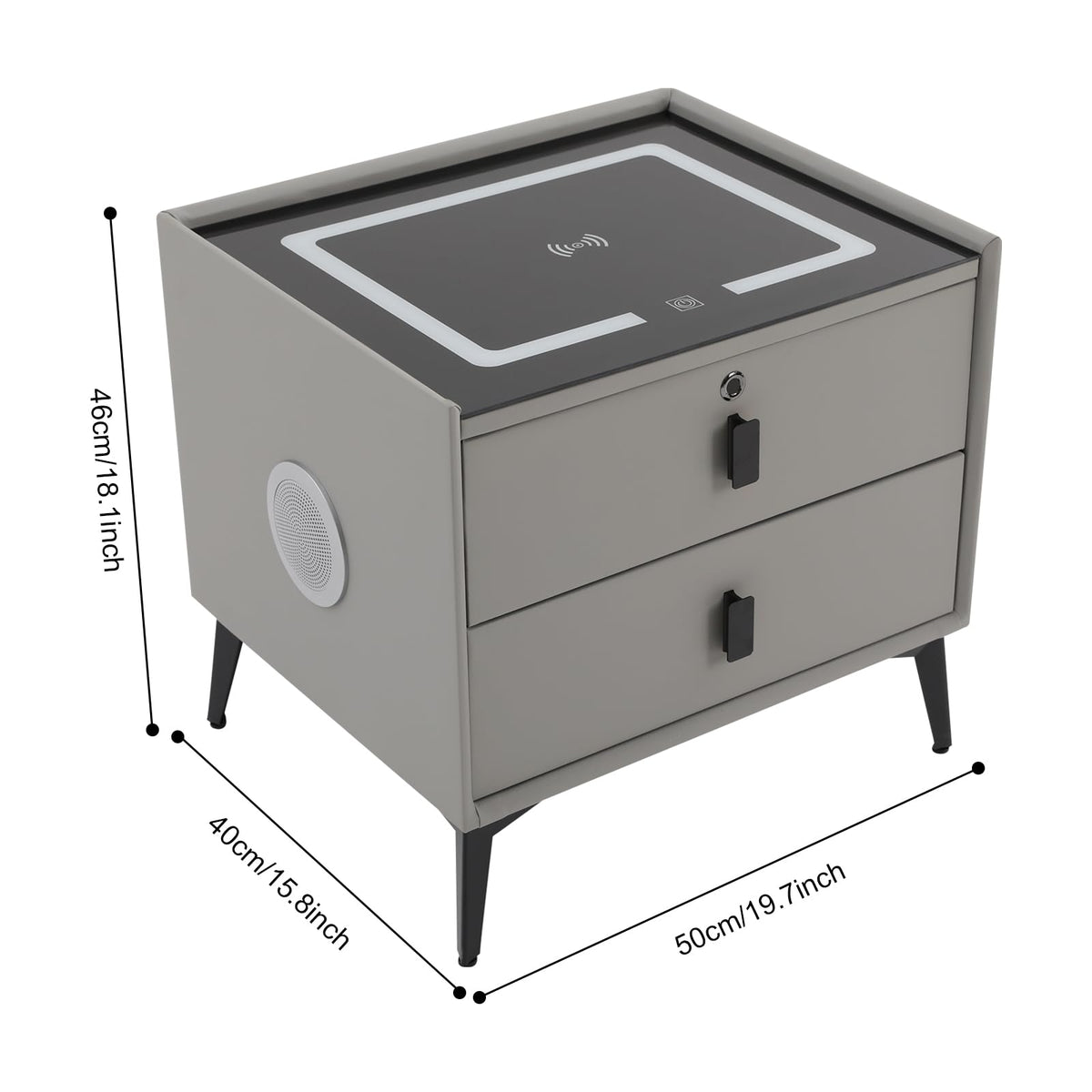 Light Grey Smart Nightstand with Wireless Charging Y6753