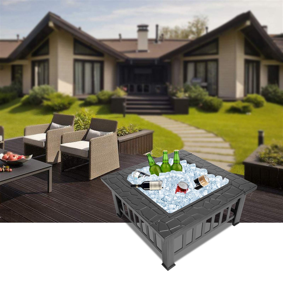 32 Inch Black Metal Wood Burning Fire Pit Q55612