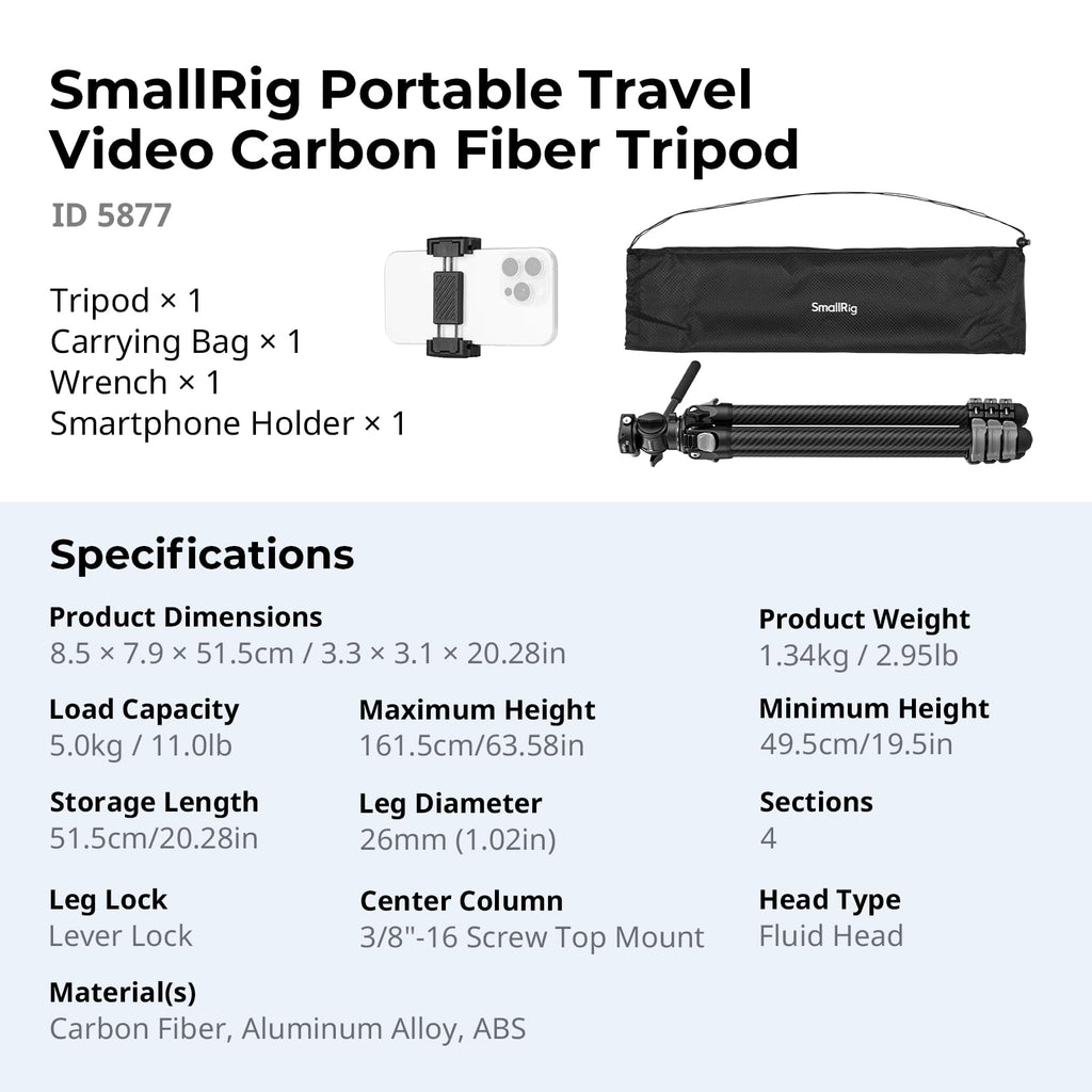Carbon Fiber Compact Travel Tripod with Fluid Head N952