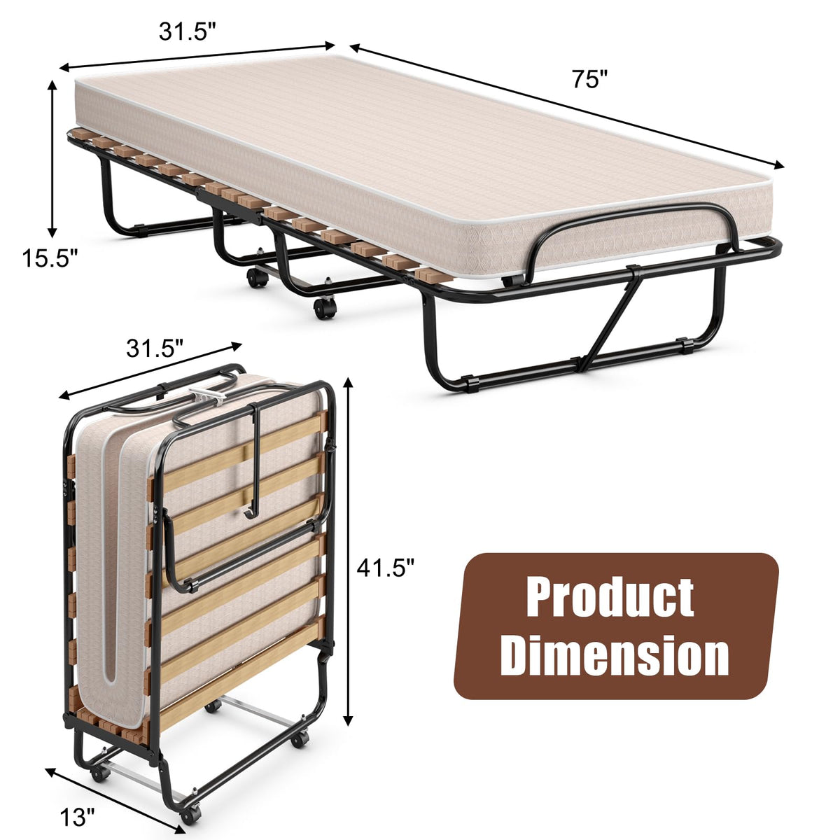 Folding Bed with 4 Inch Memory Foam Mattress Metal Frame G370262