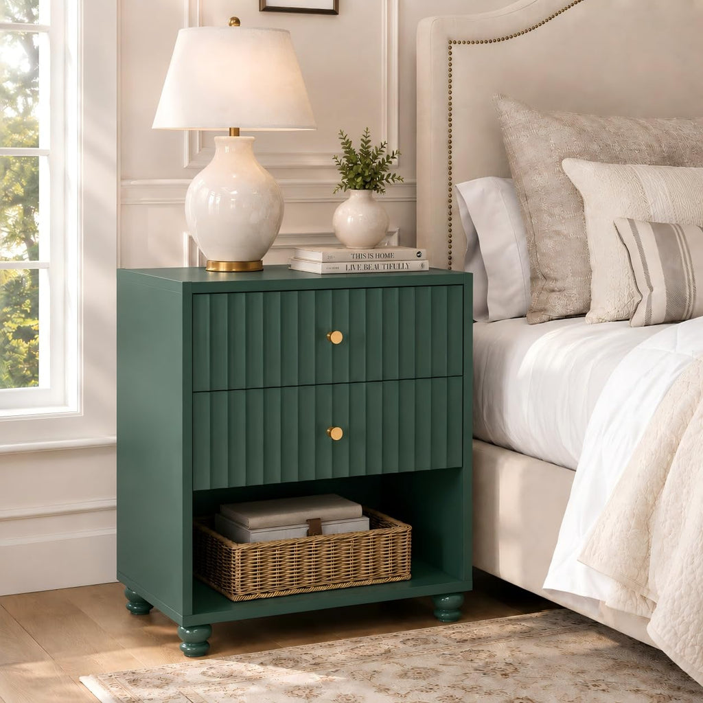 Green 2 Drawer Nightstand with Open Shelf G61151