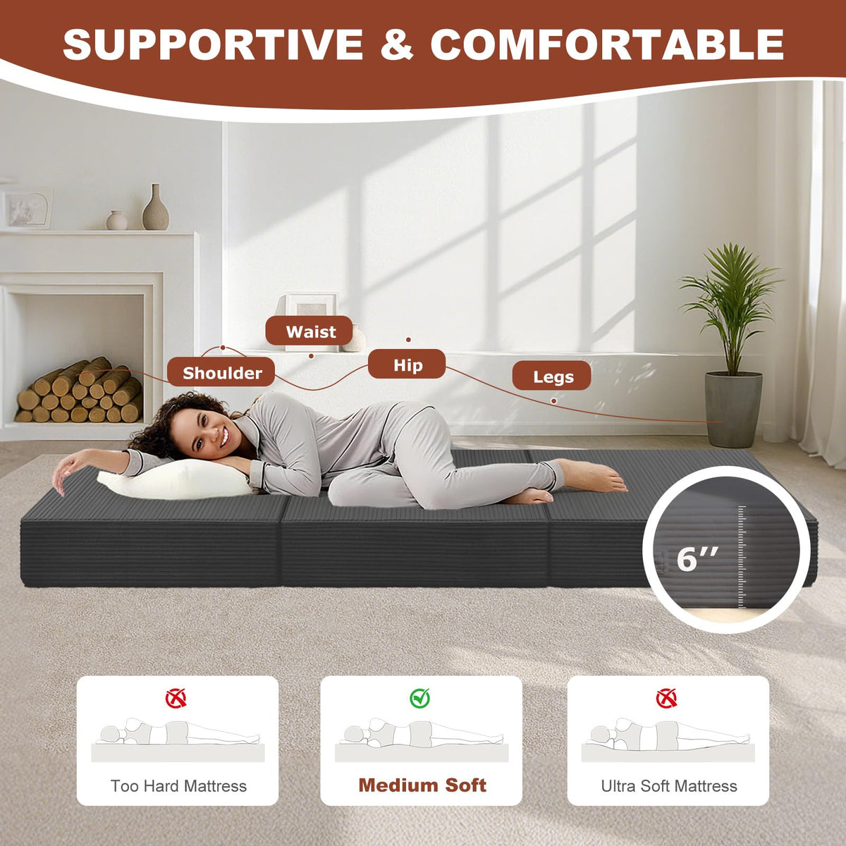 6-Inch Tri-Fold Foldable Mattress A586