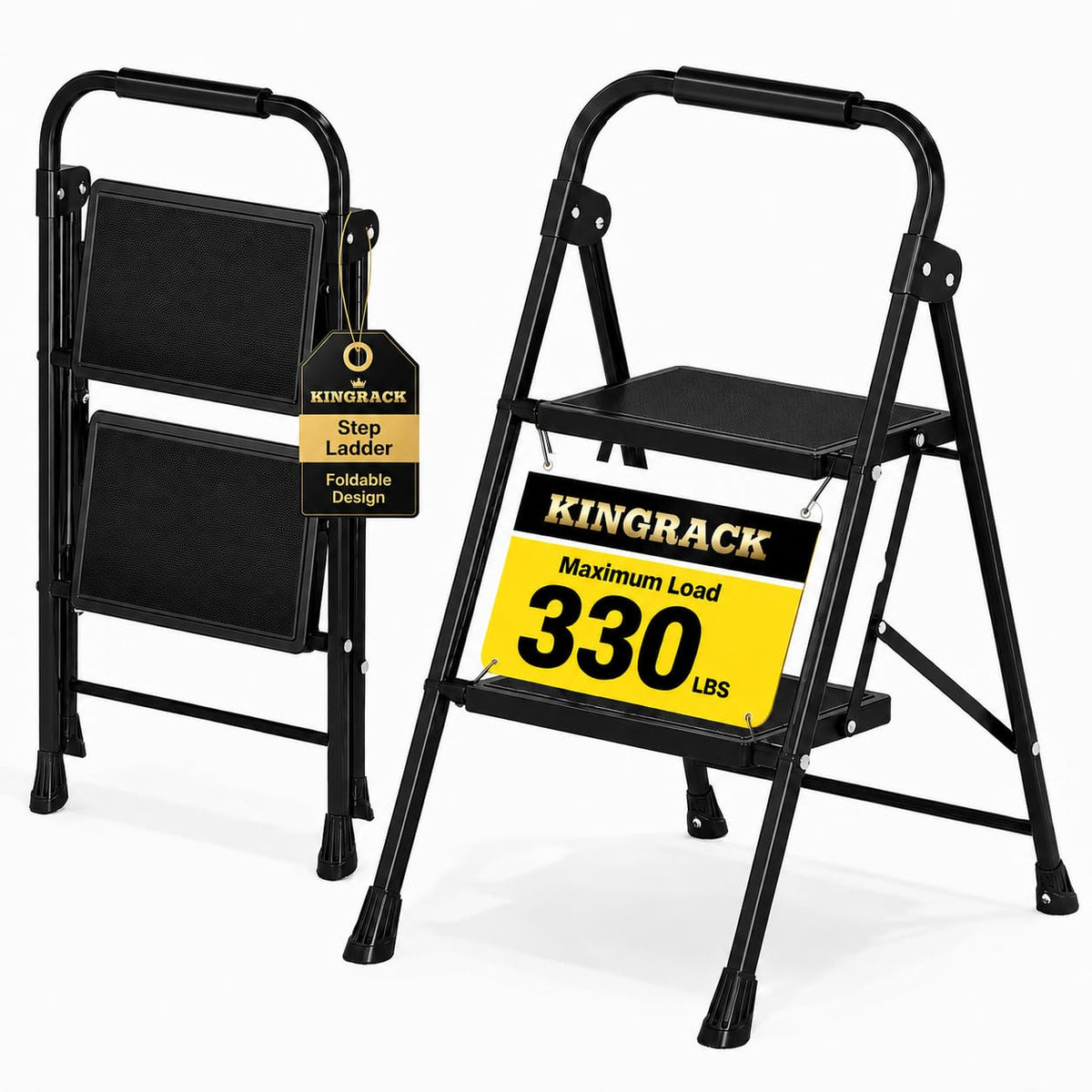 2 Step Folding Step Stool with Handrail Black S1013
