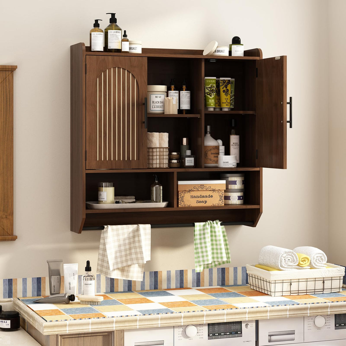 Fluted Wall Cabinet with Arched Doors & Adjustable Shelves V97694