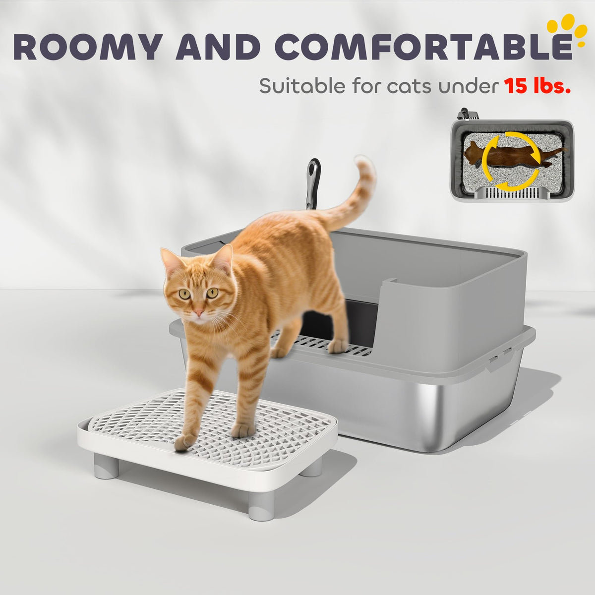 Stainless Steel Extra Large High Sided Litter Box with Scoop F558563