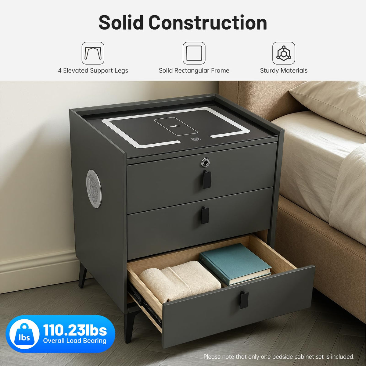 Solid Wood Nightstand with Charging Station L60534