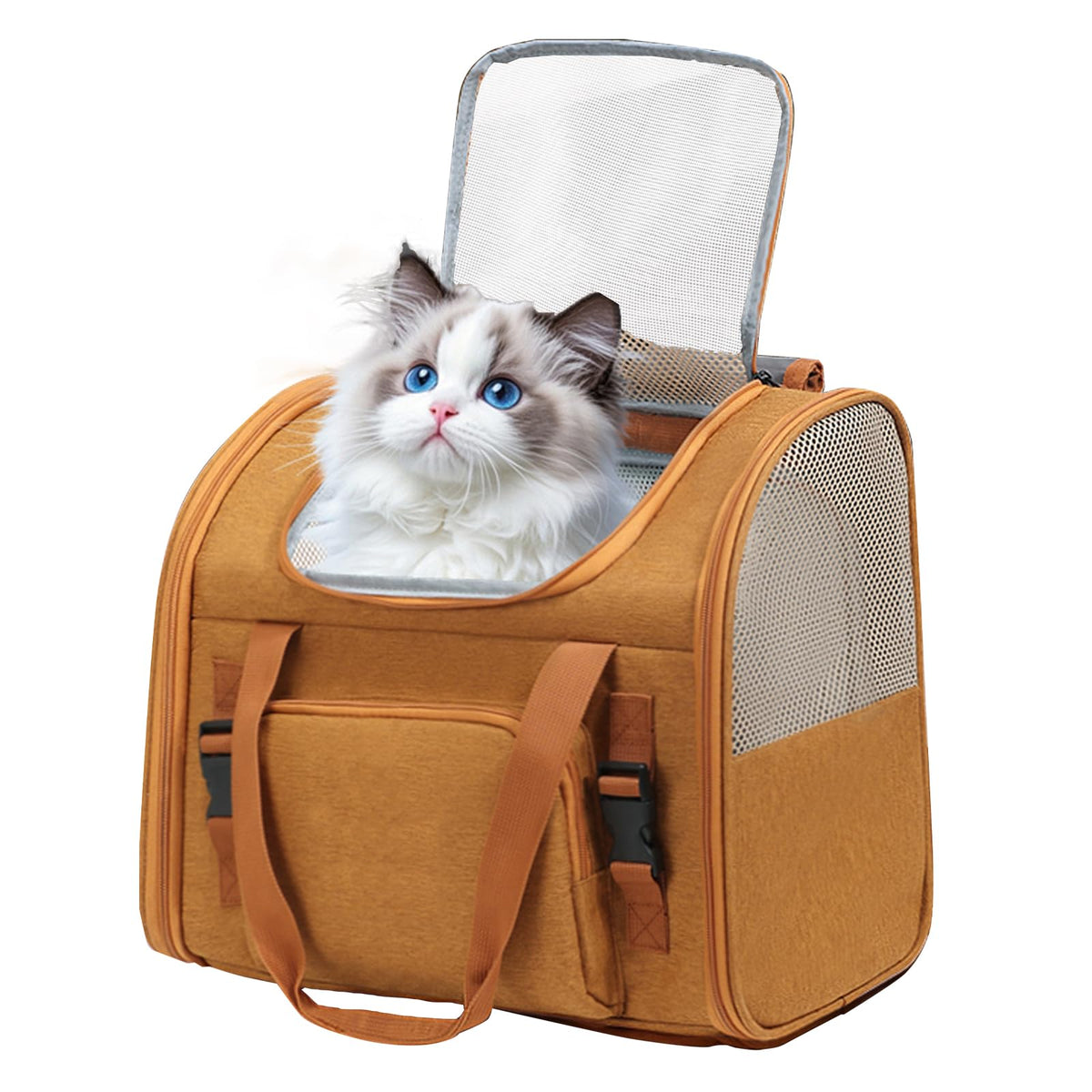 Brown Expandable Breathable Mesh Cat Carrier Backpack P87570