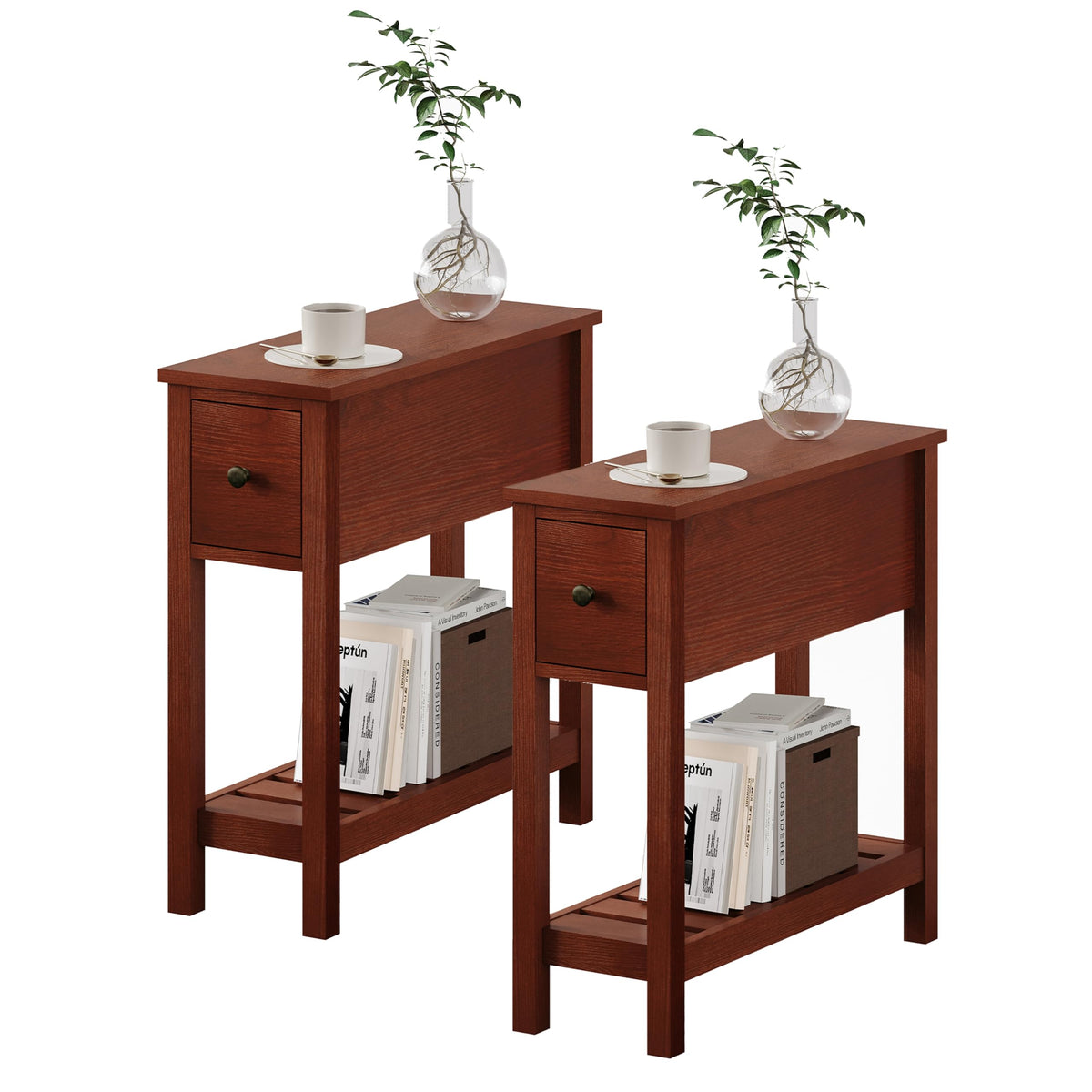 Narrow Side Table with Drawer Set of 2 V17748
