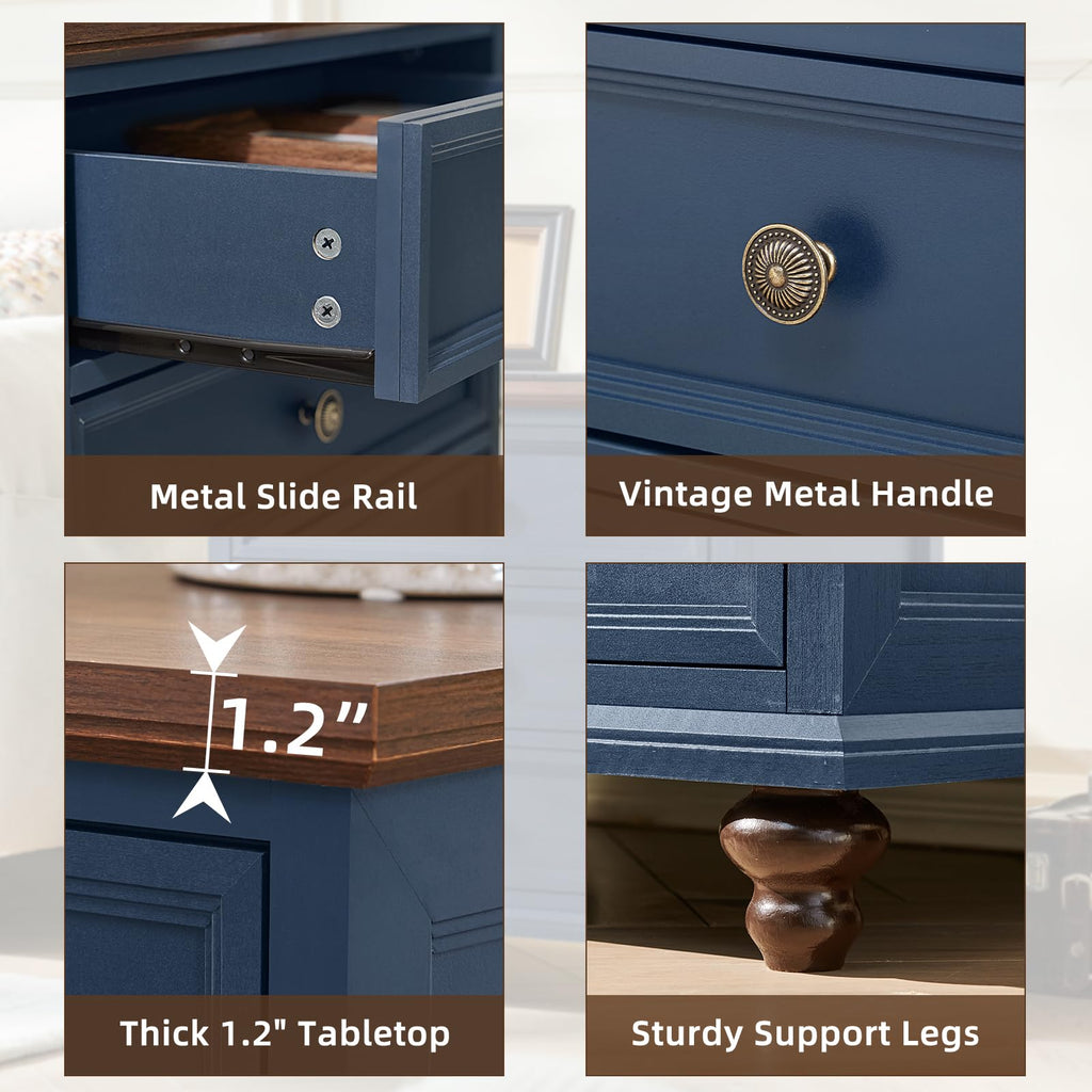 Blue Wood Nightstand Set of 2 with Charging Station Q510596