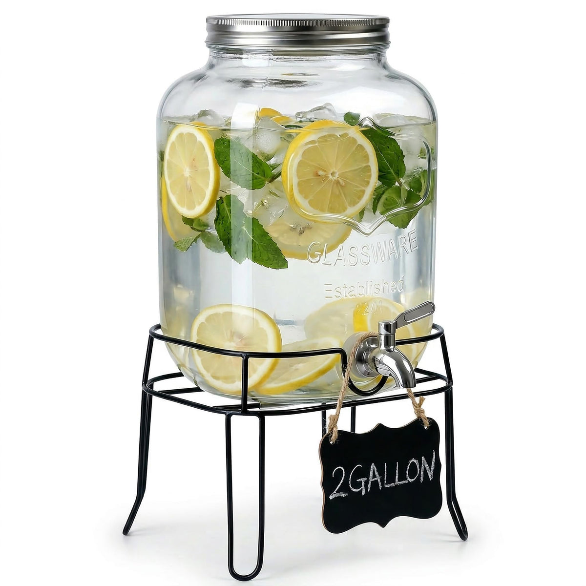 2 Gallon Glass Drink Dispenser with Stand F109