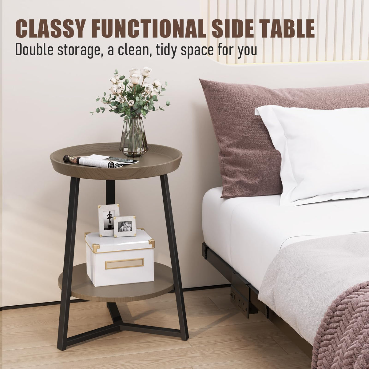 Round 2 Tier End Table with Storage Shelf A88003