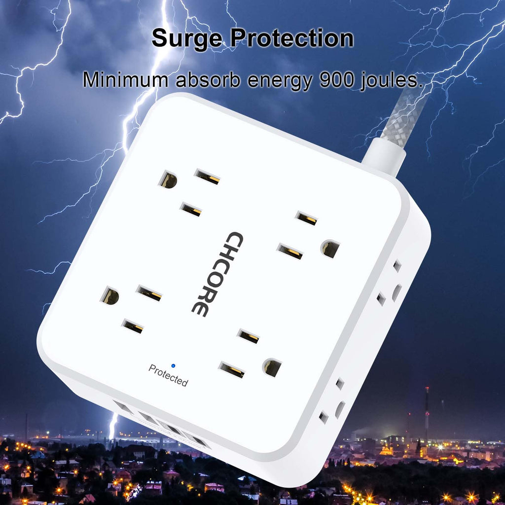 5Ft Braided Extension Cord Power Strip with 8 Outlets and 4 USB Ports, White L349241