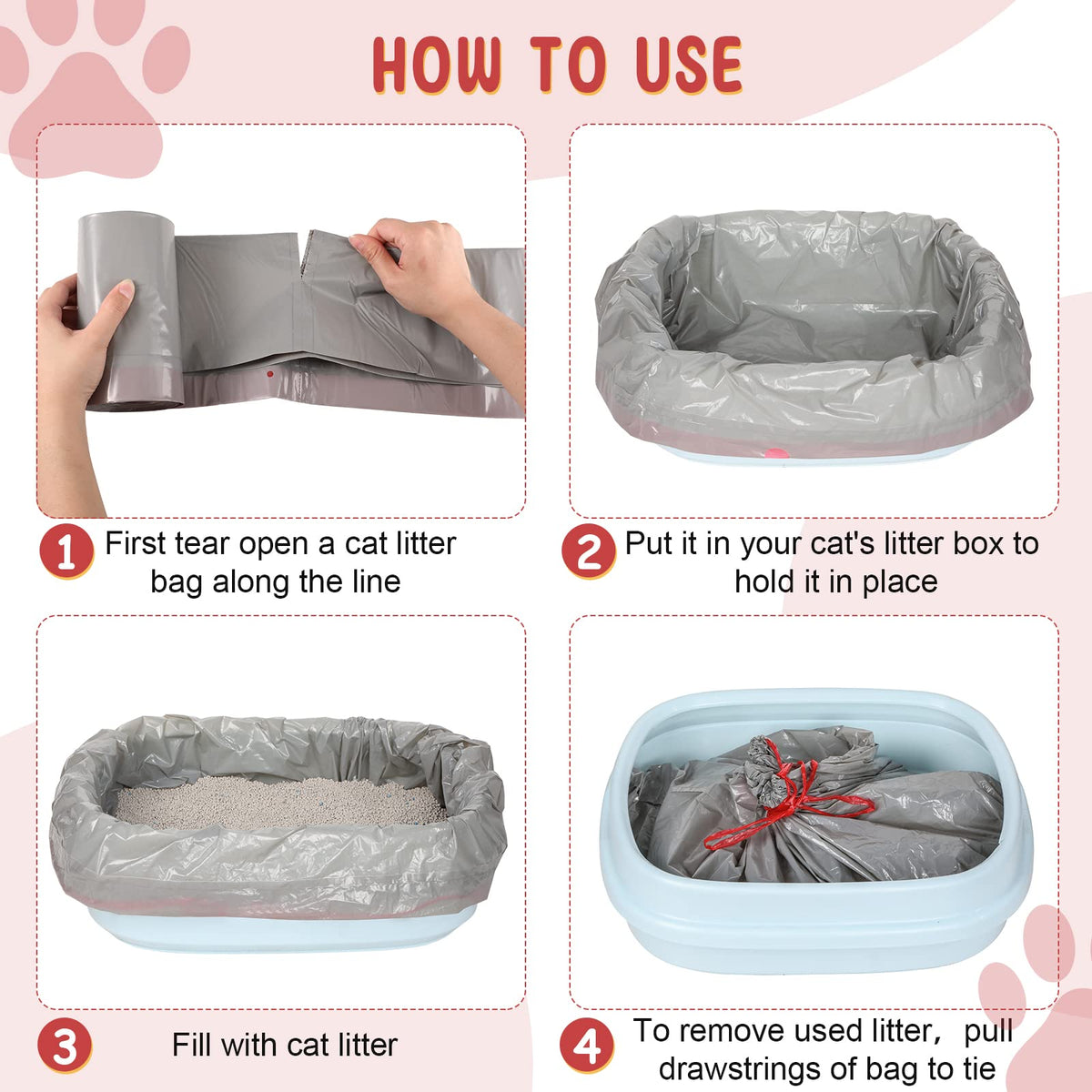 50 Count Jumbo Cat Litter Box Liners 39 x 22 Inch Gray Red L597278