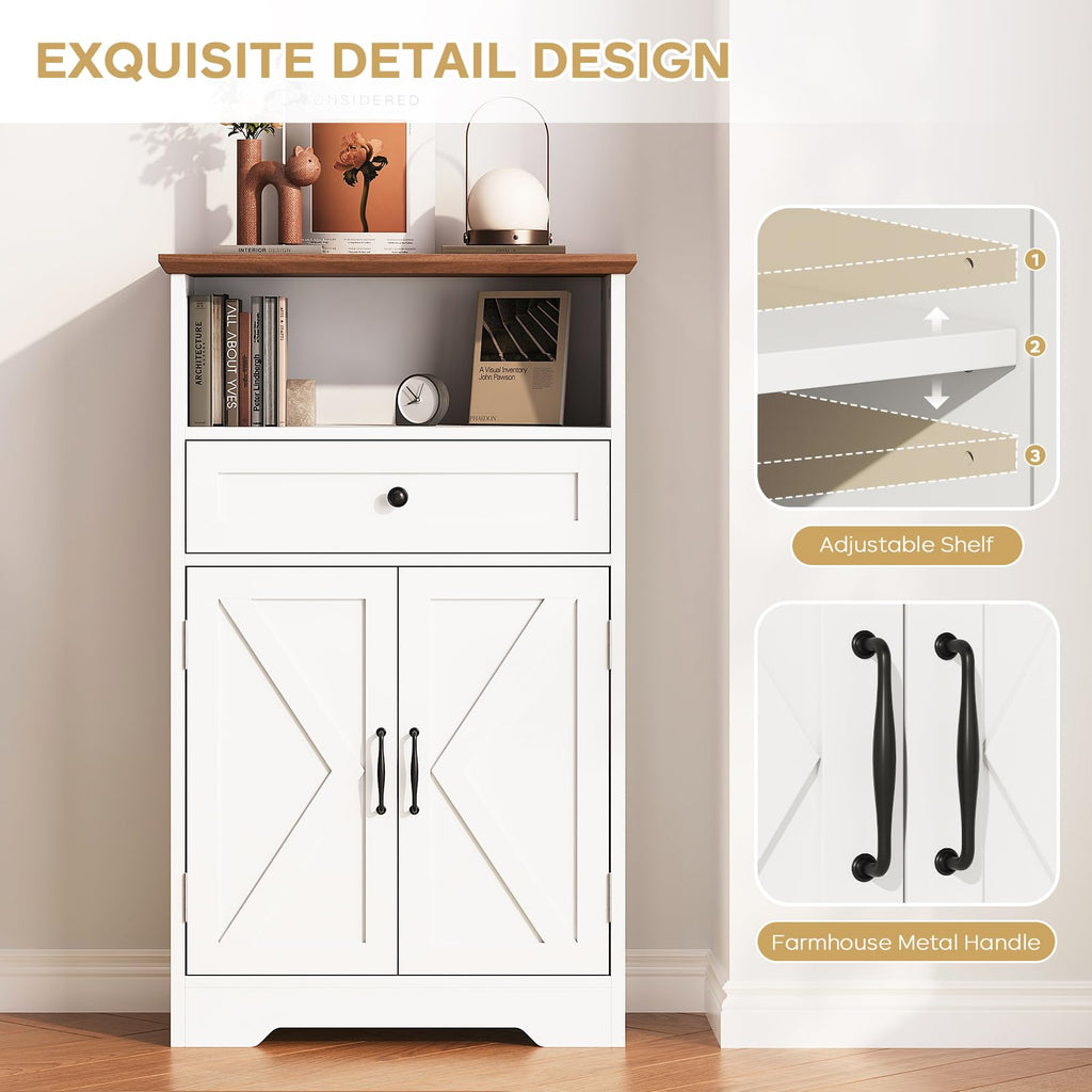 White Storage Cabinet with Barn Doors and Drawers H83197