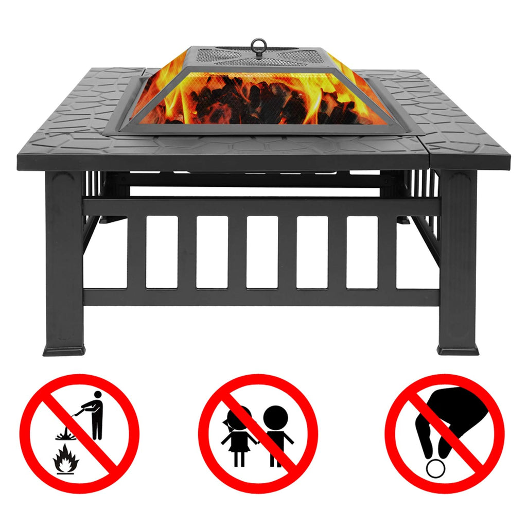 32 Inch Black Metal Wood Burning Fire Pit Q55612