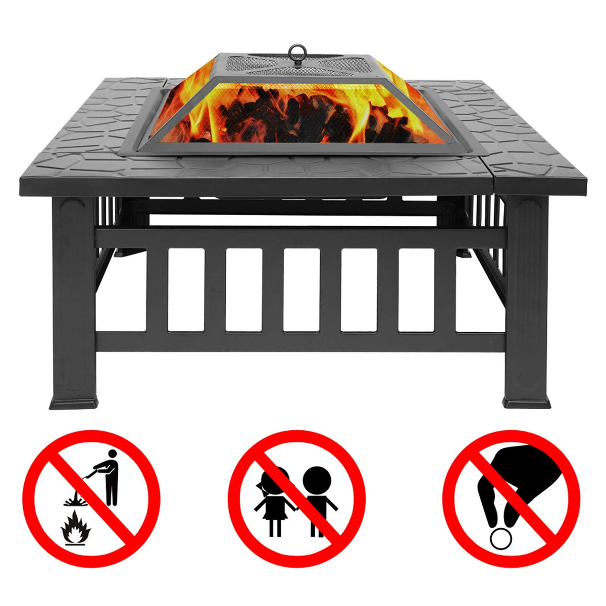 32 Inch Black Metal Wood Burning Fire Pit Q55612