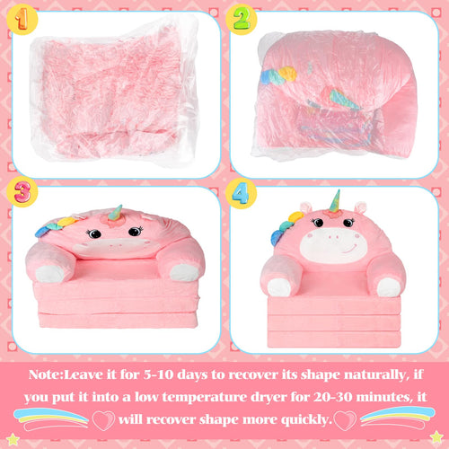 2-in-1 Fold Out Kids Sofa with Flannel Blanket C41494