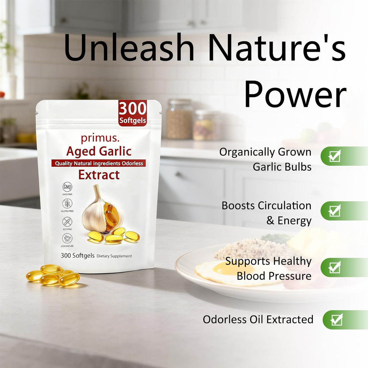 Odorless Garlic Extract 300 Softgels V65228