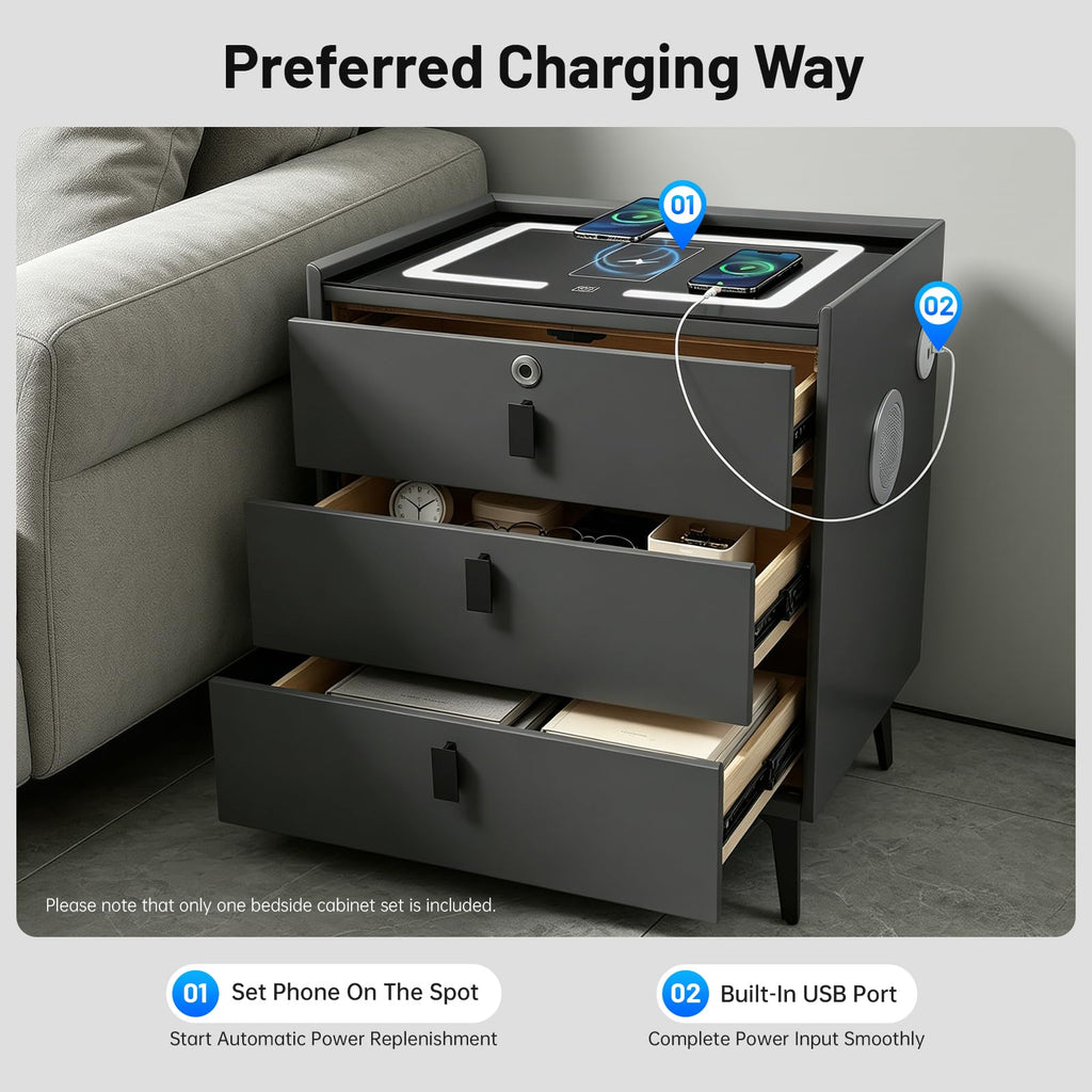 Solid Wood Nightstand with Charging Station L60534