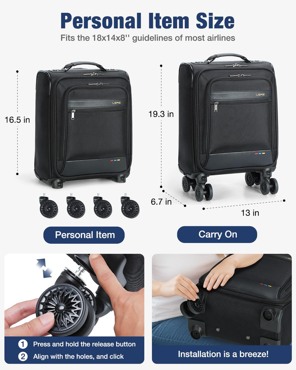 16 inch Underseat Carry On Luggage with Wheels Black V986