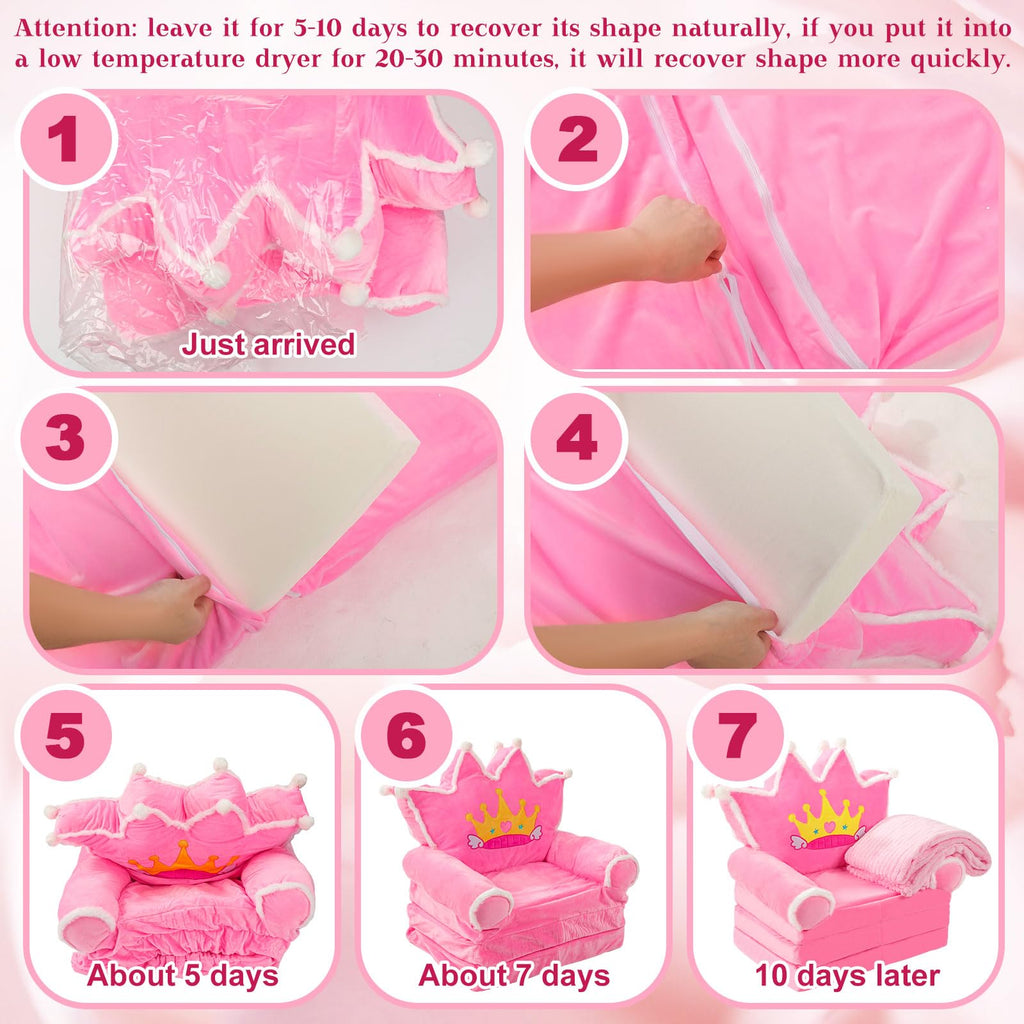 Pink 2 in 1 Fold Out Couch Set with Flannel Blanket S382