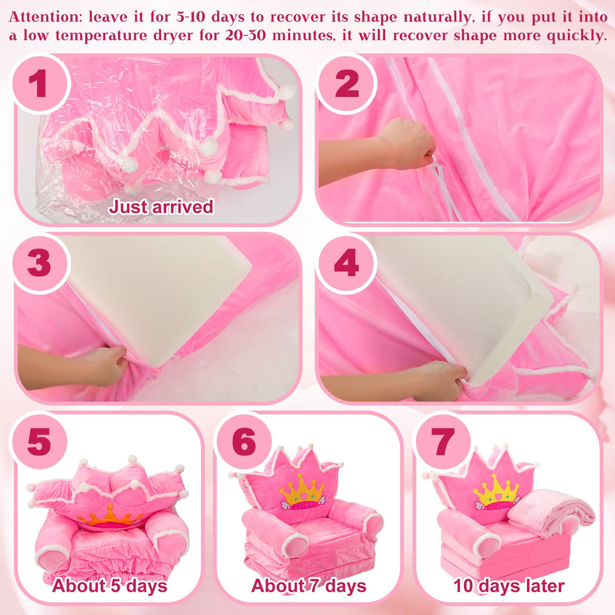 Pink 2 in 1 Fold Out Couch Set with Flannel Blanket S382