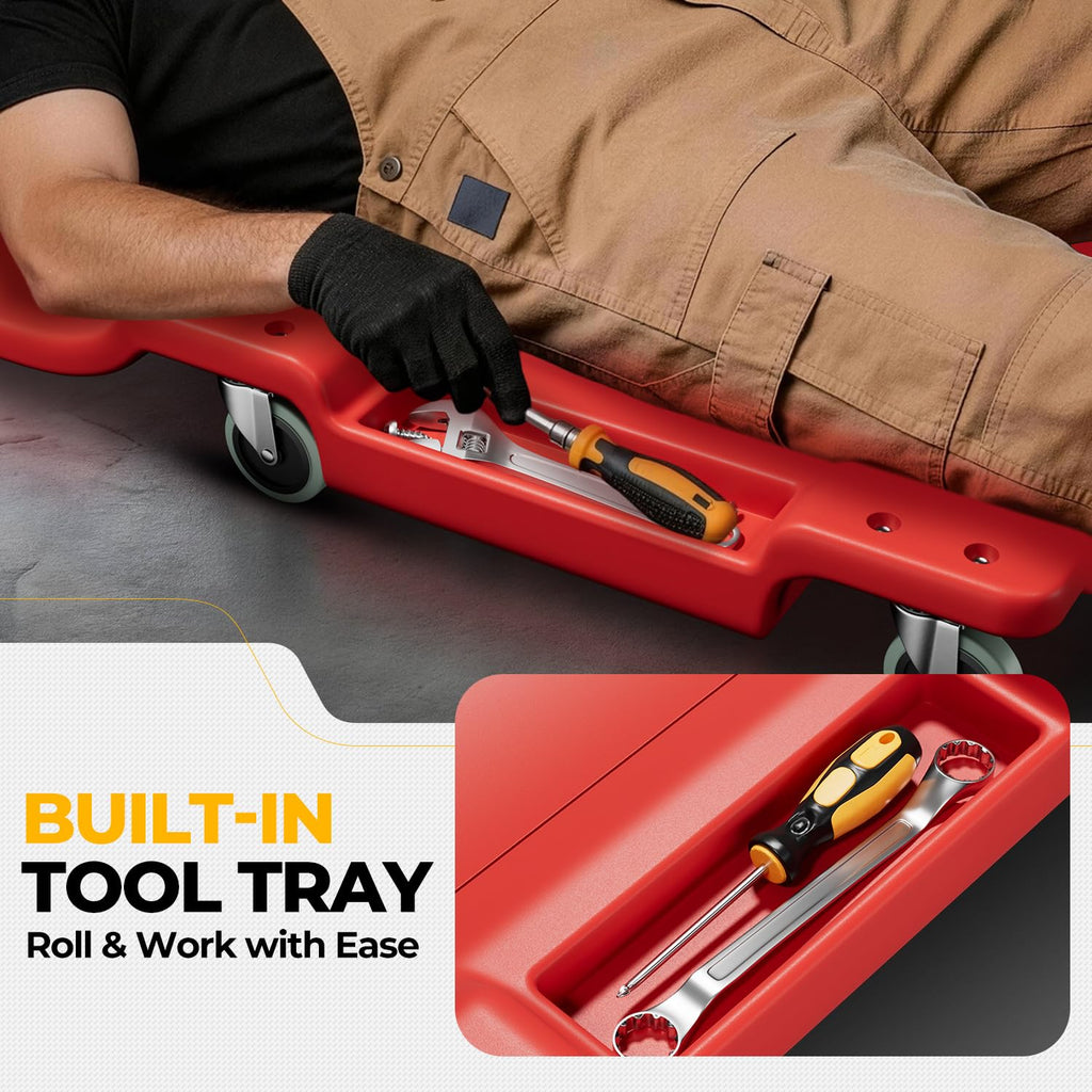 40 in Low-Profile Rolling Mechanic Creeper, Red I46298