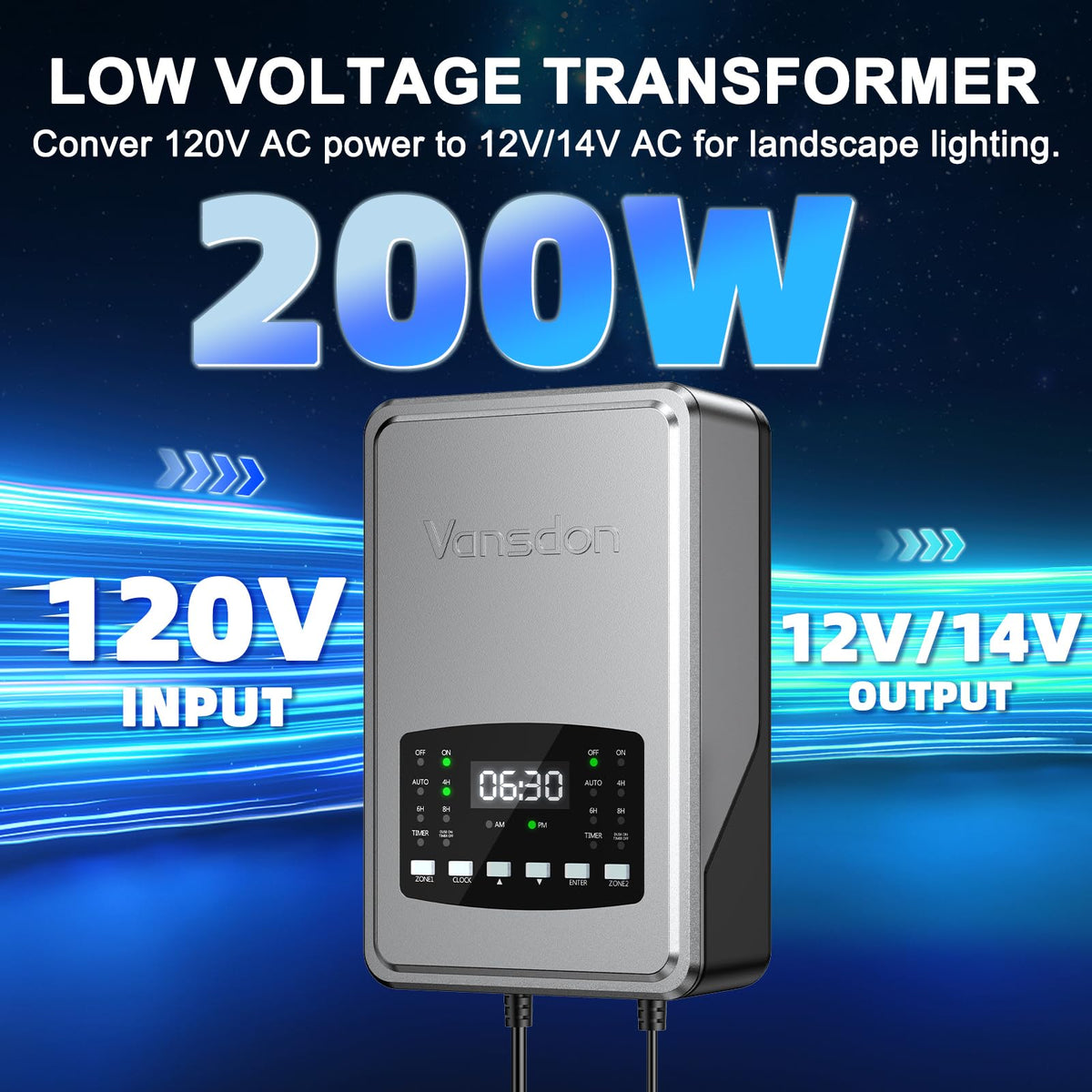 200W Low Voltage Landscape Transformer F8429