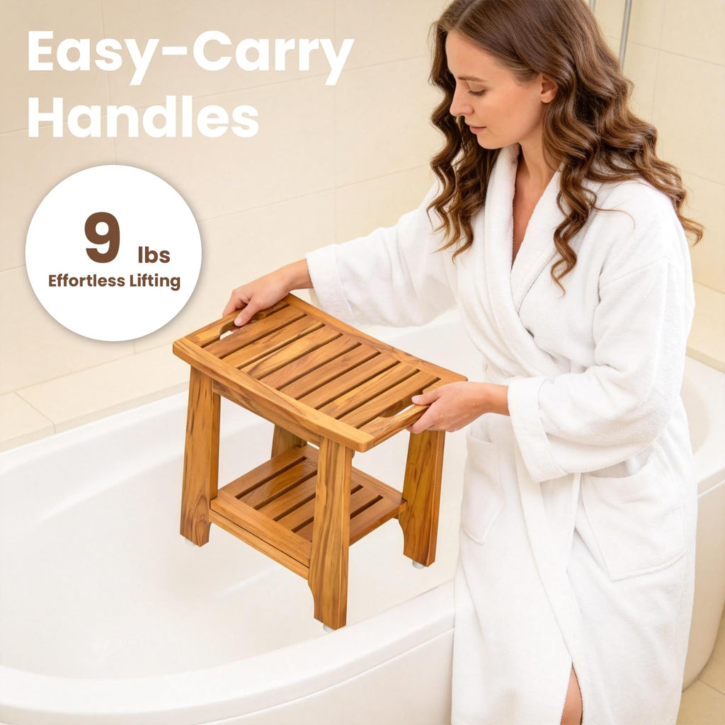 18" Teak Shower Bench with Non-Slip Leveling Feet E707