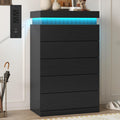 Black 6 Drawer Wood Dresser with LED Light and Power Outlet Z18009