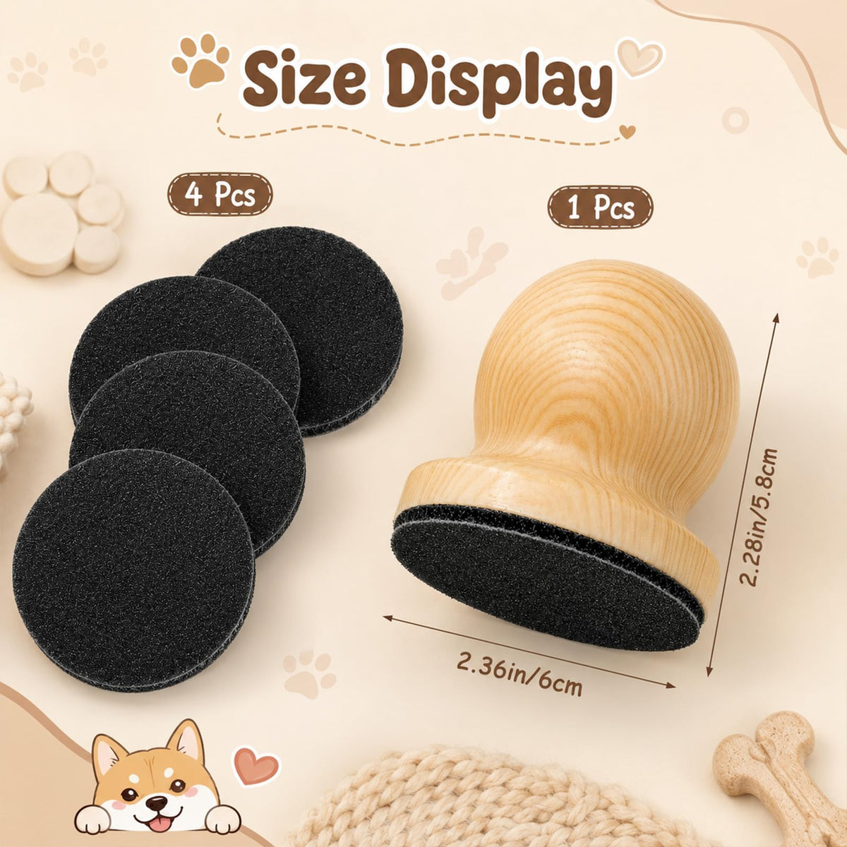 Wooden Dog Nail File Grinder with 4 Sanding Pad Z965