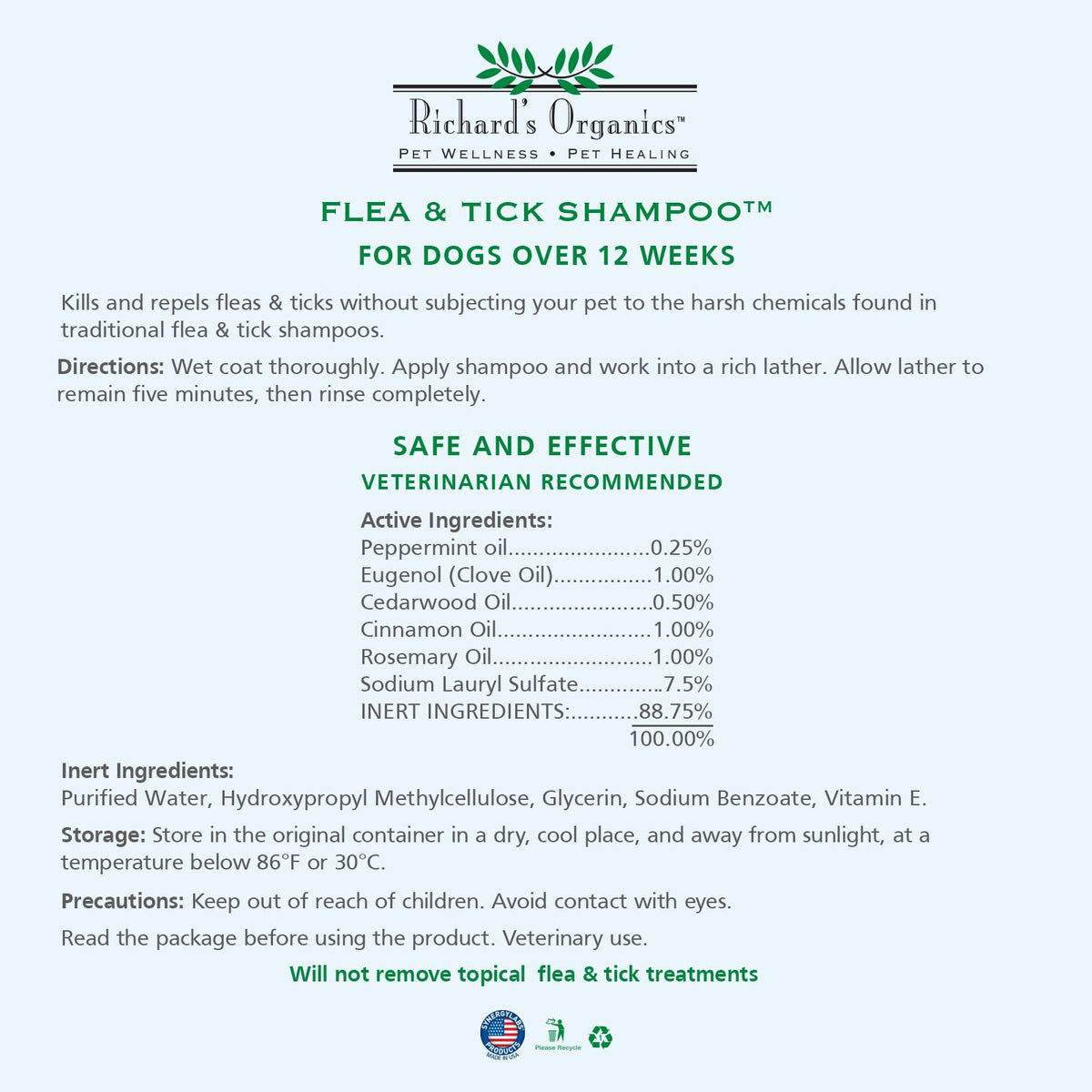 All-Natural Flea and Tick Shampoo for Dogs 12oz E4191