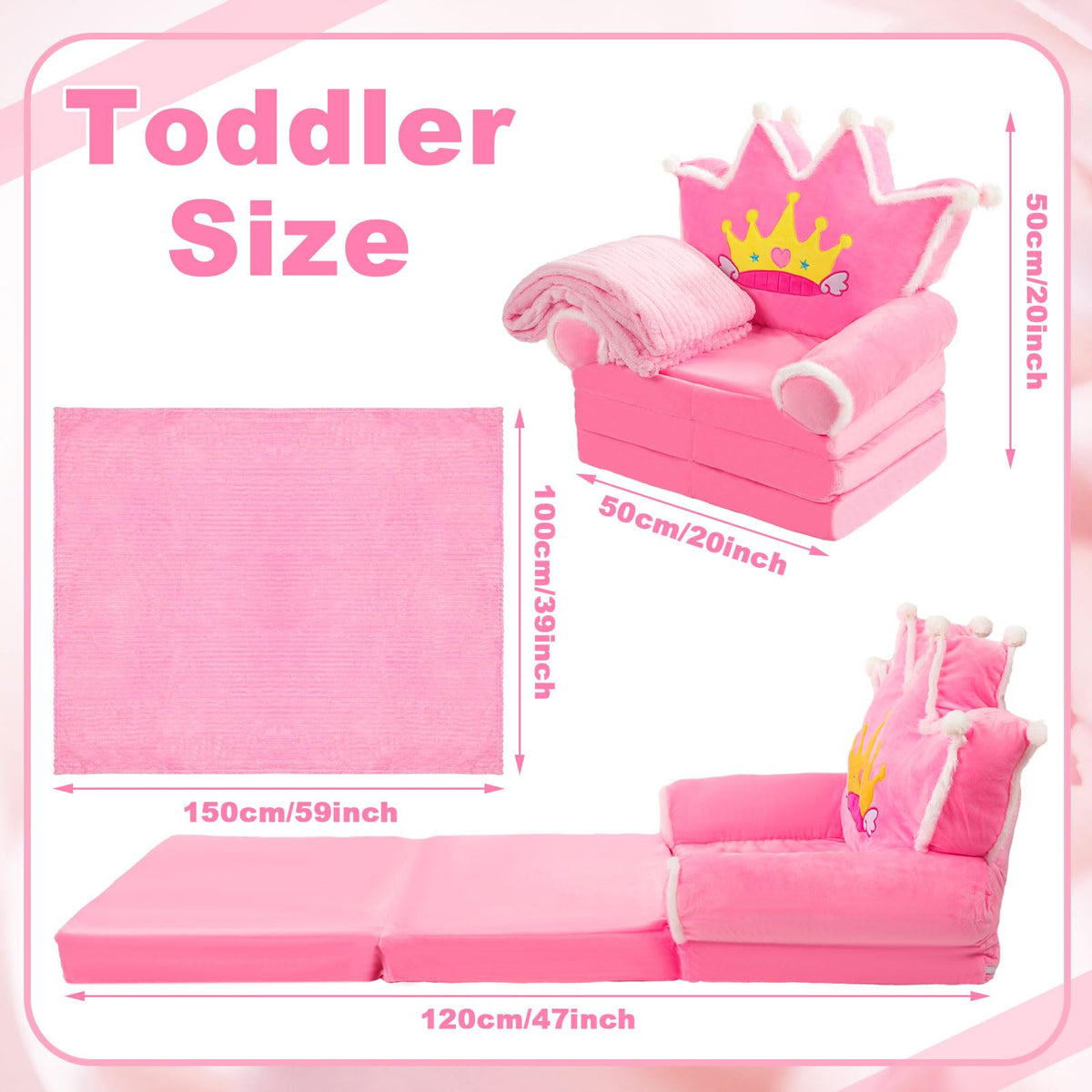 Pink 2 in 1 Fold Out Couch Set with Flannel Blanket S382