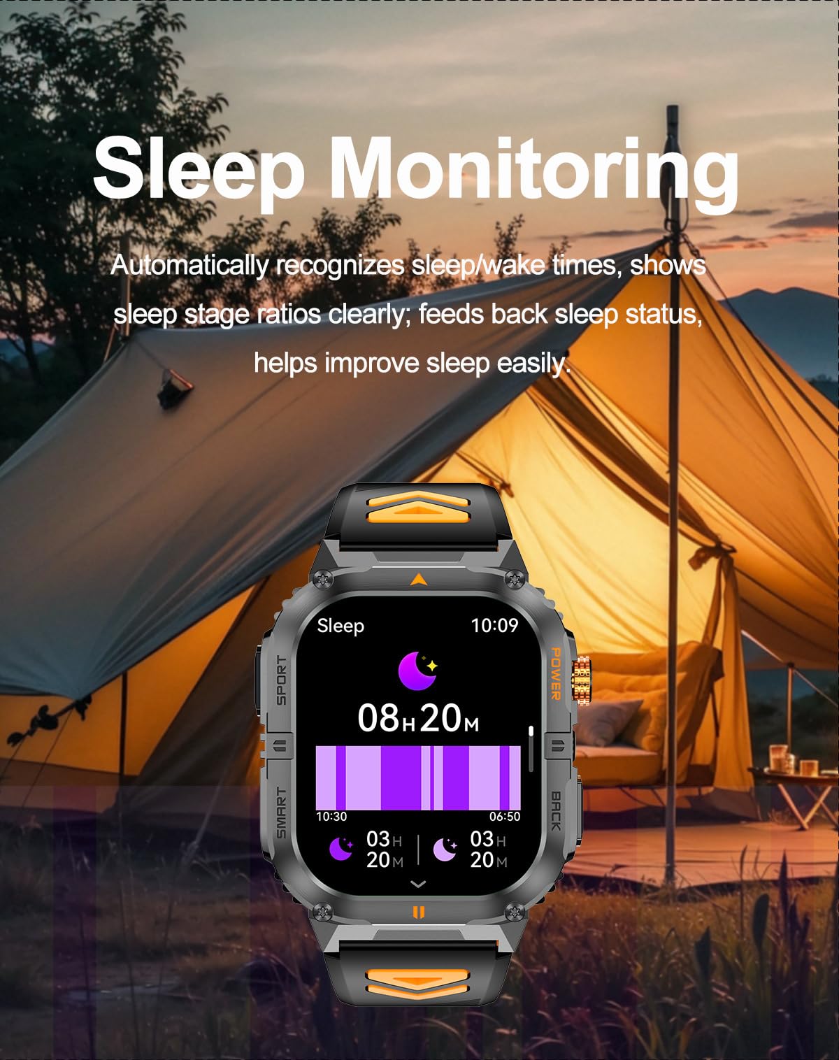 Military Smart Watch with Bluetooth Calling, Heart Rate Monitor, Sleep Tracking, Camouflage Green F884395
