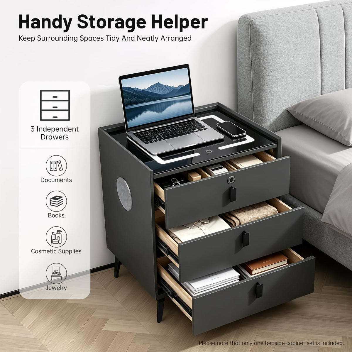 Solid Wood Nightstand with Charging Station L60534