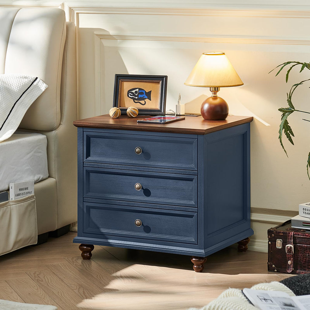 Blue Wood Nightstand Set of 2 with Charging Station Q510596