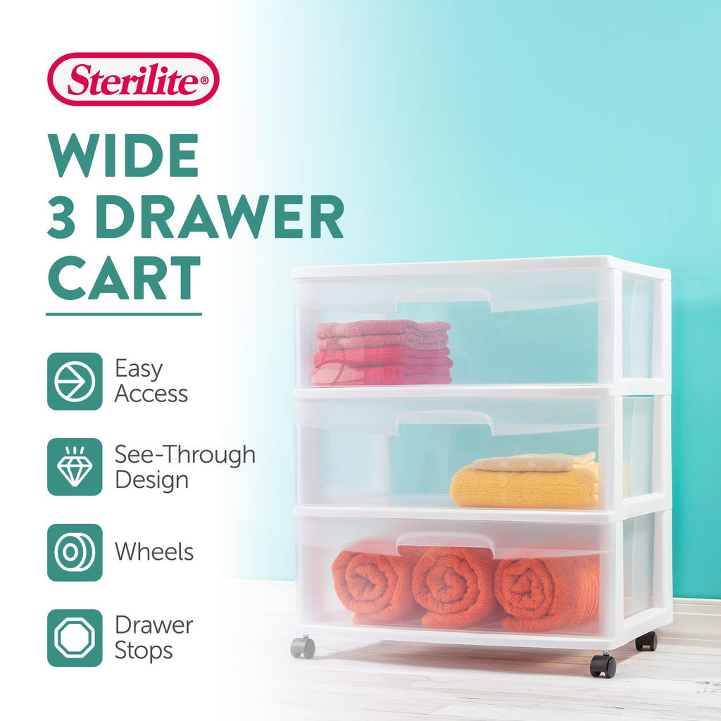 Wide 3 Drawer Plastic Storage Cart with Wheels H6182