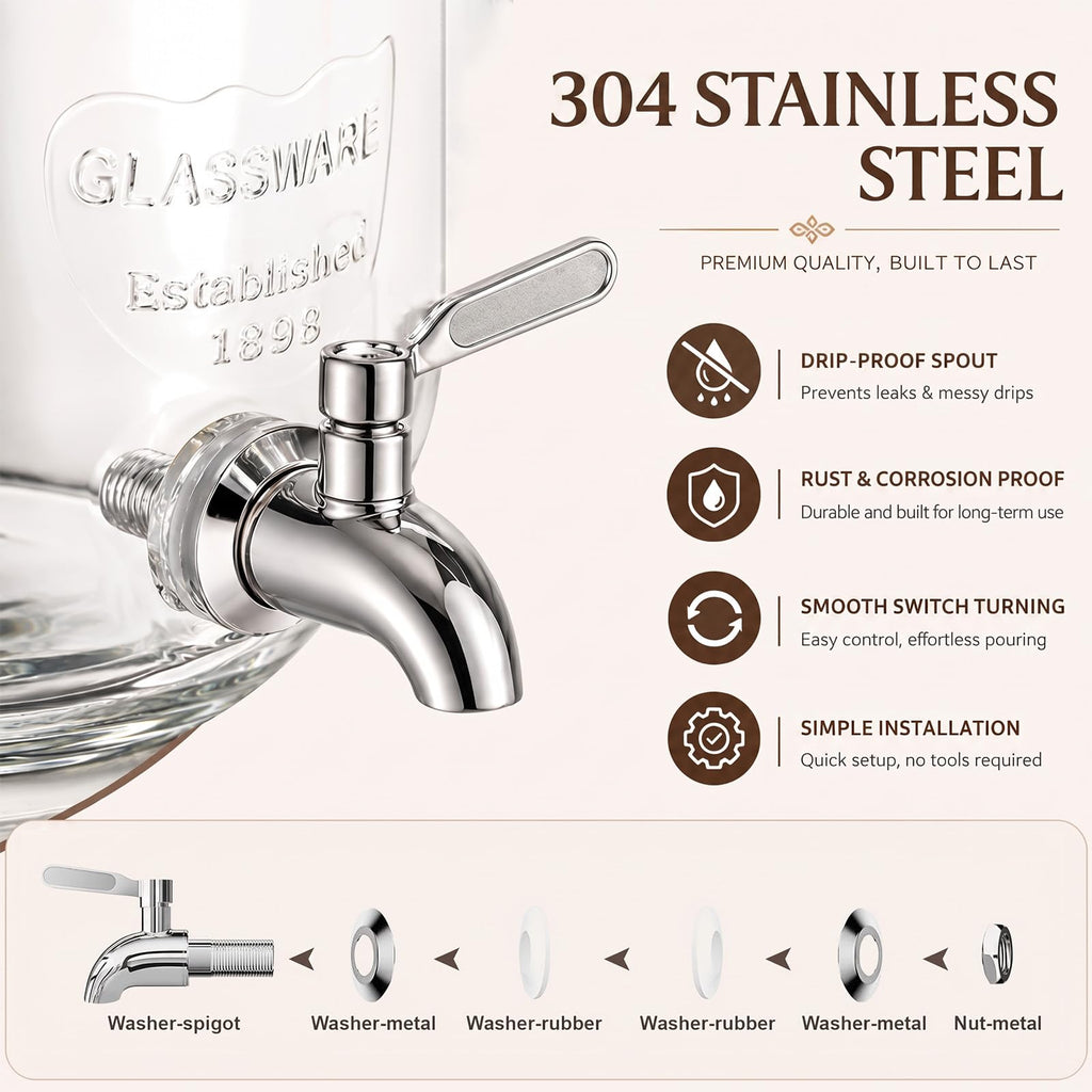 2 Gallon Glass Drink Dispenser with Stand F109