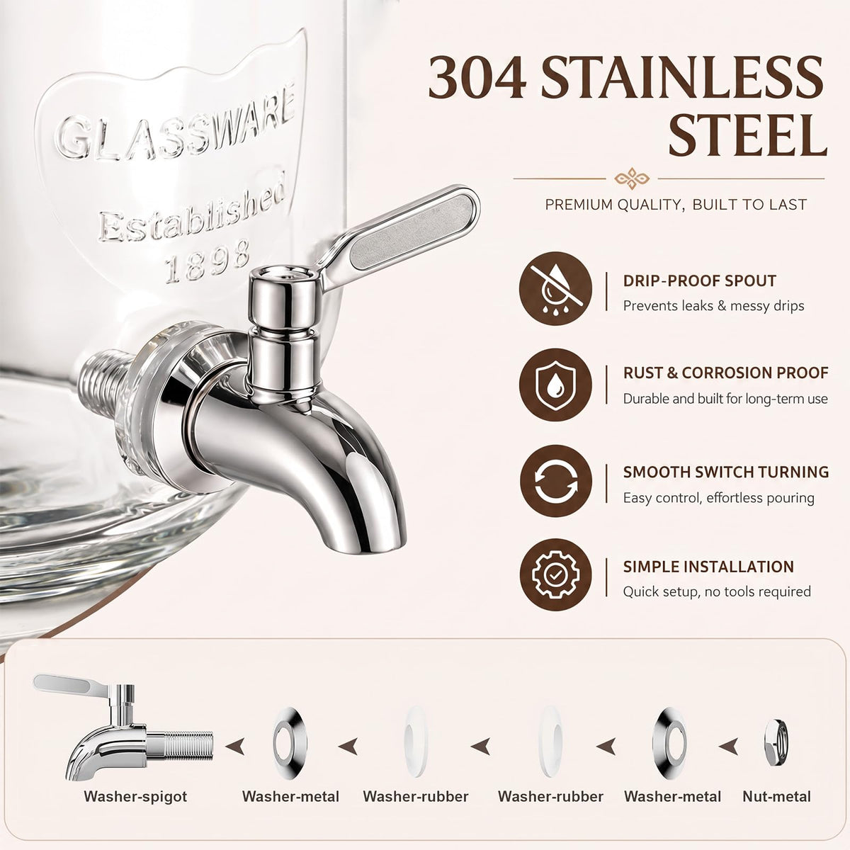 2 Gallon Glass Drink Dispenser with Stand F109