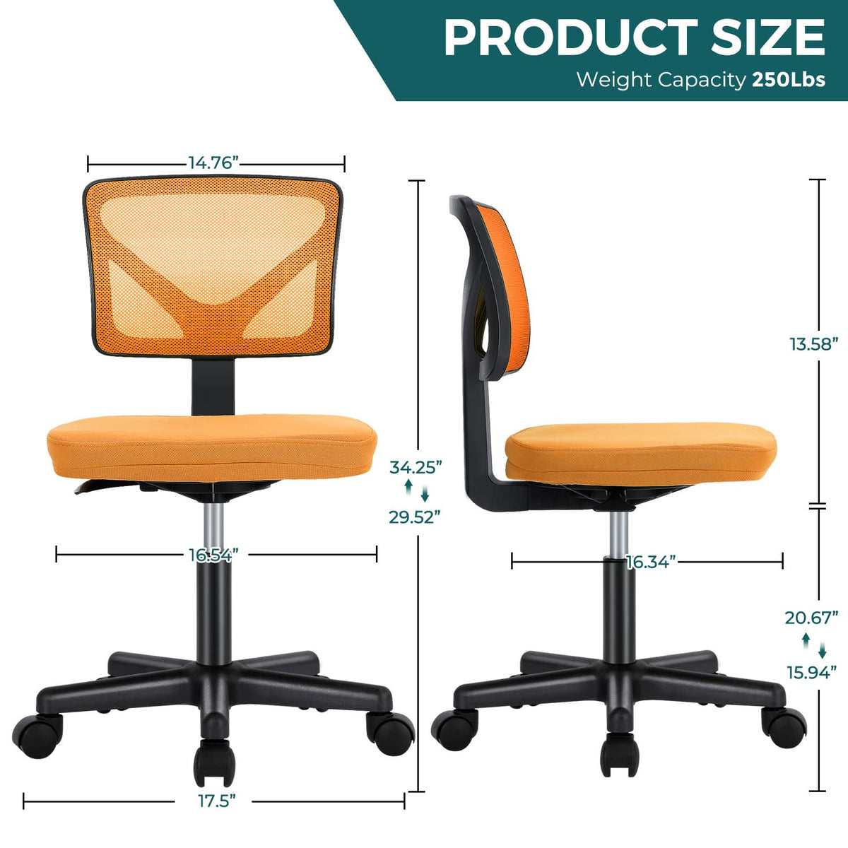 Orange Mesh Ergonomic Adjustable Swivel Rolling Office Chair G35973