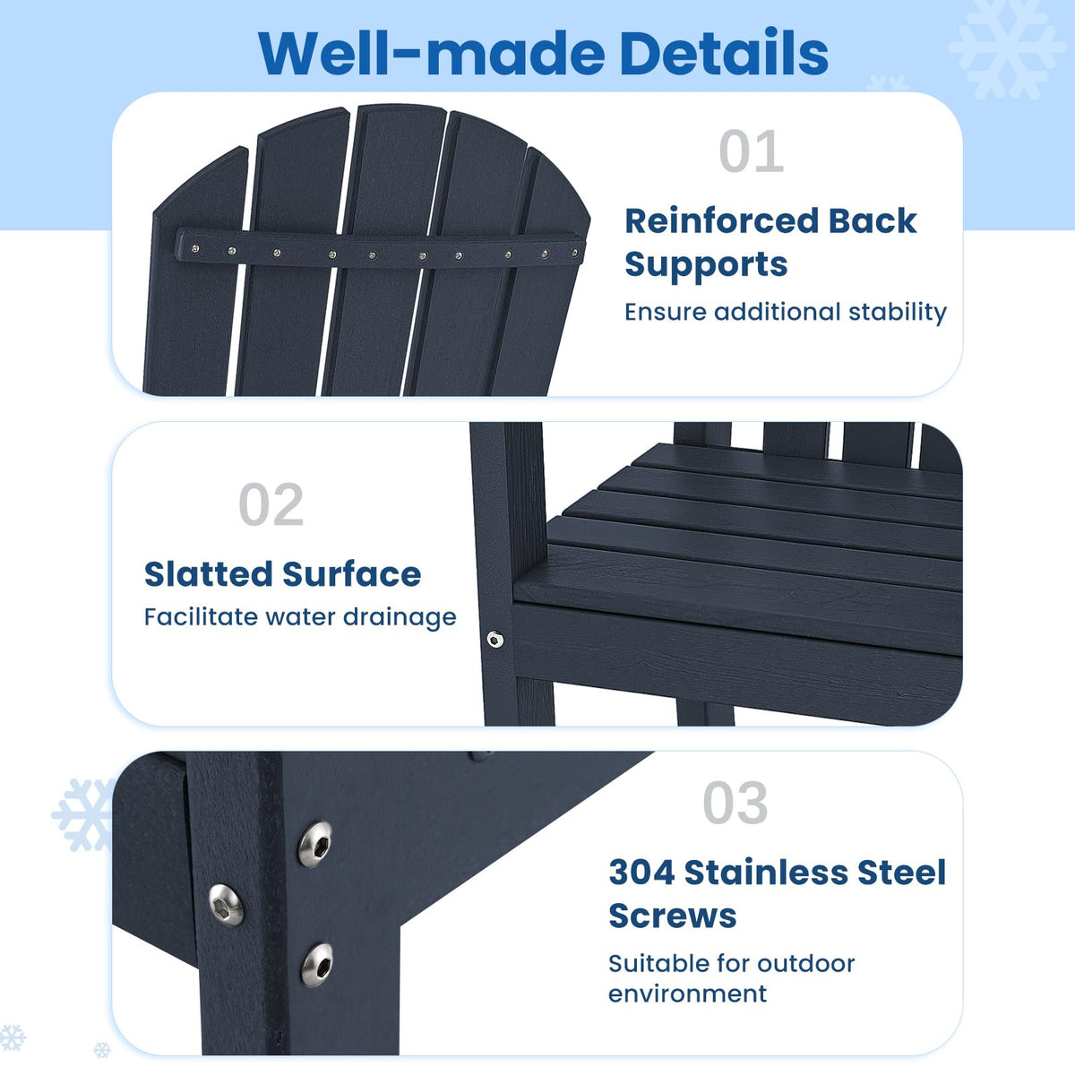 Navy Blue HDPE Resin Adirondack Chair G798