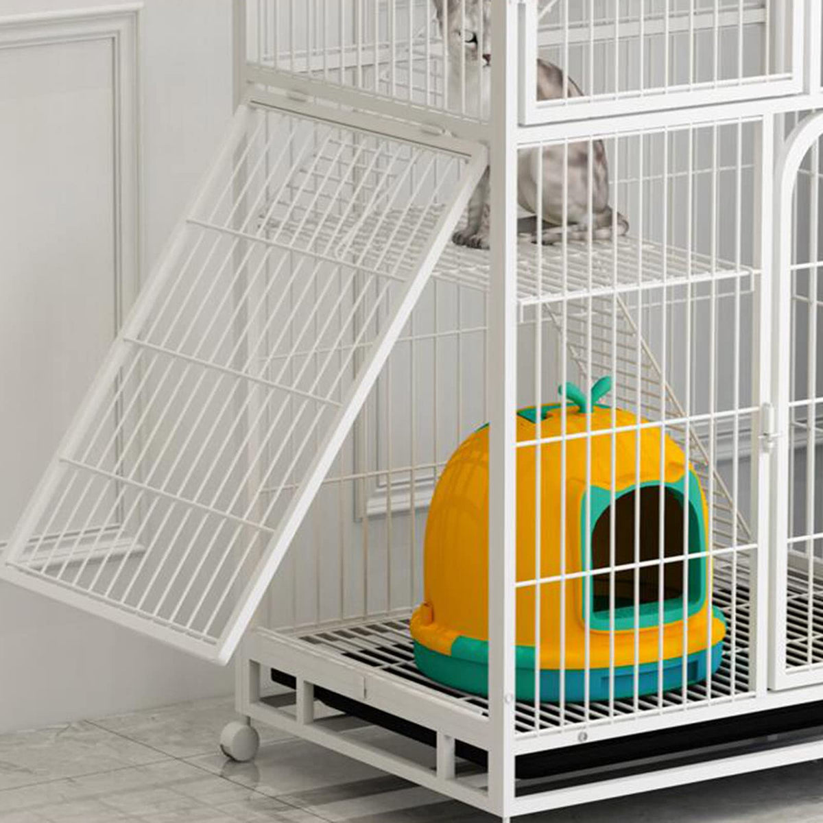 3-Tier Metal Wire Cat Cage with Hammock and Casters Q786219