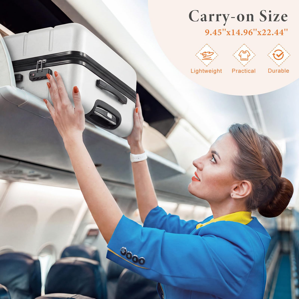 20 Inch White Hard Shell Carry on Luggage K772