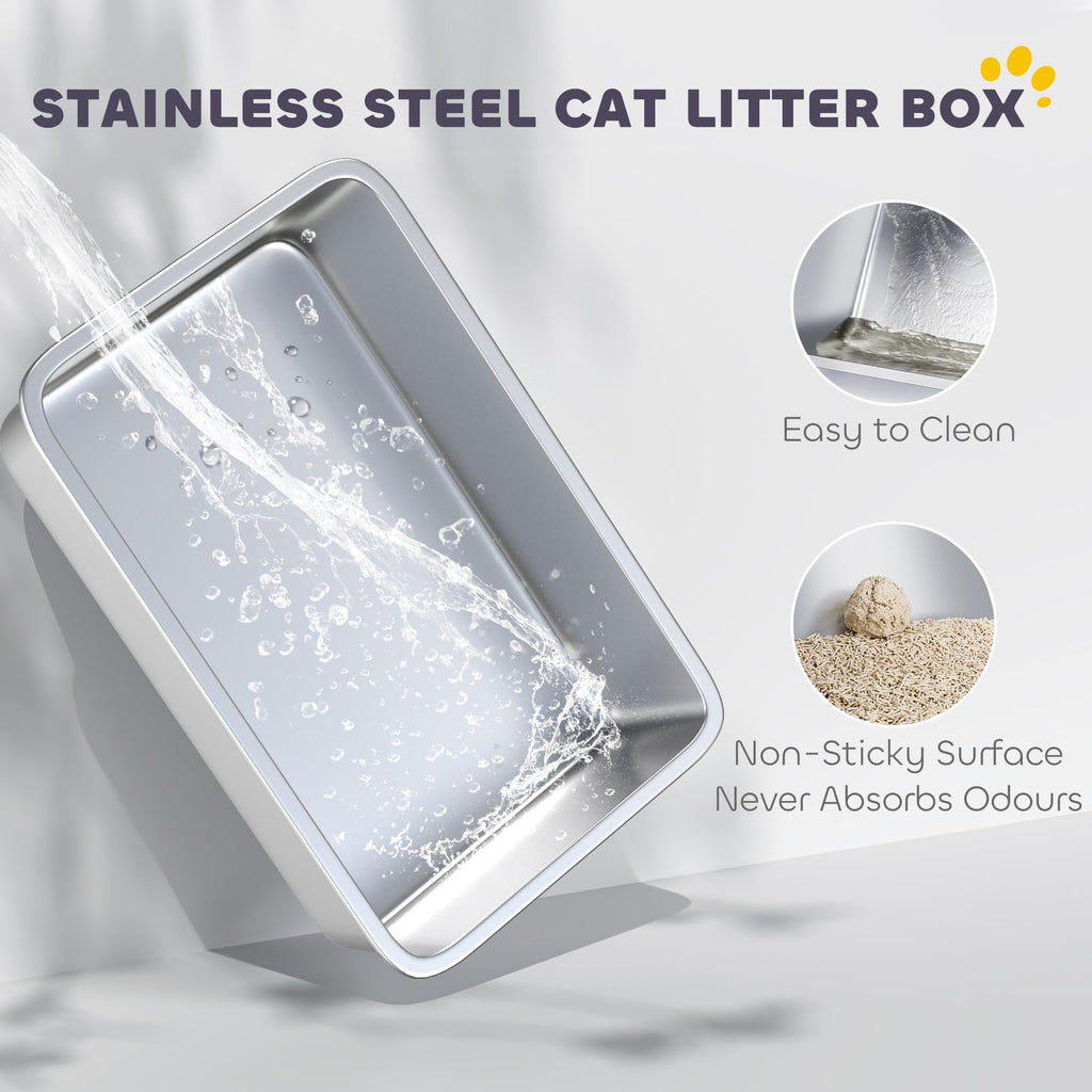 Stainless Steel Extra Large High Sided Litter Box with Scoop F558563
