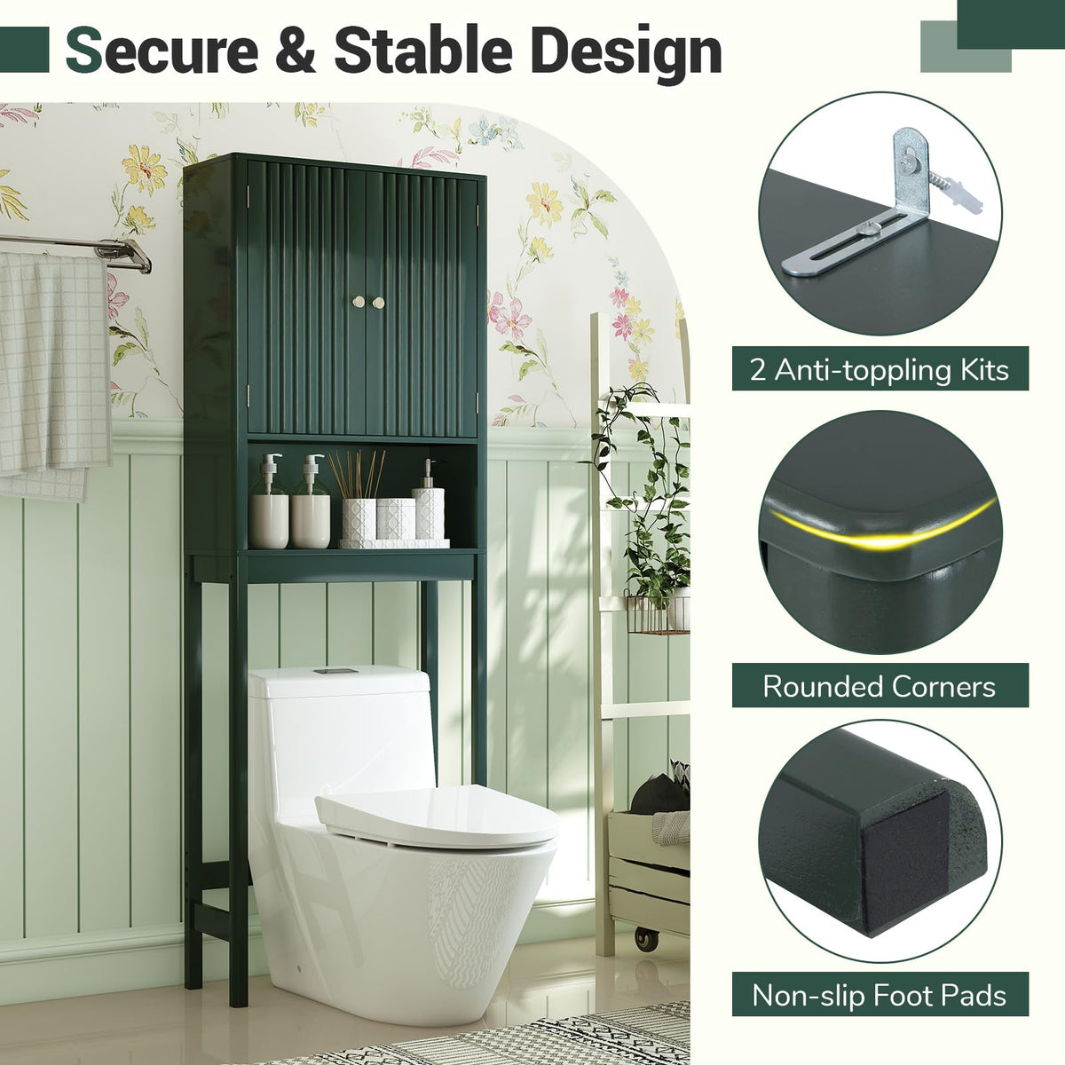 Over The Toilet Storage Cabinet with Fluted Doors G415