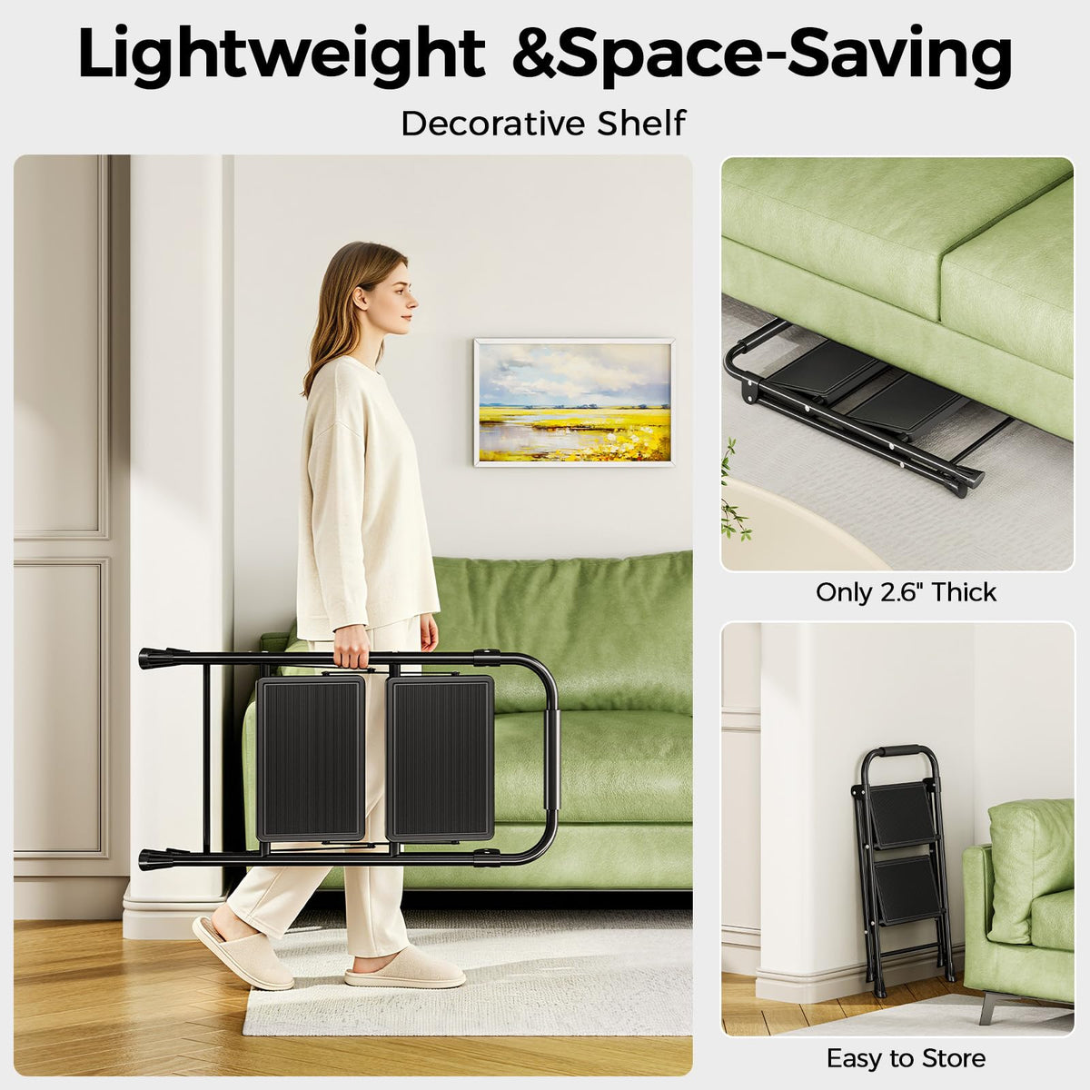 2 Step Folding Step Stool with Handrail Black S1013