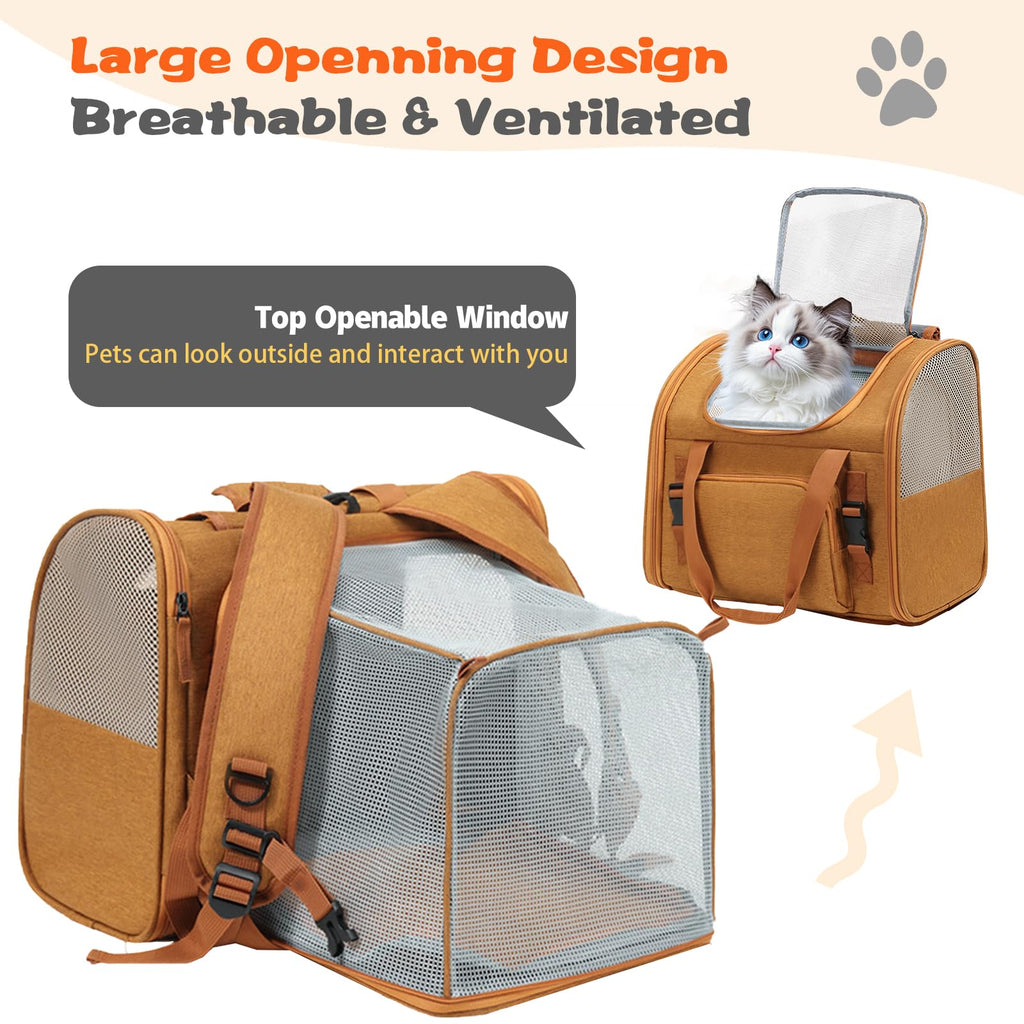 Brown Expandable Breathable Mesh Cat Carrier Backpack P87570